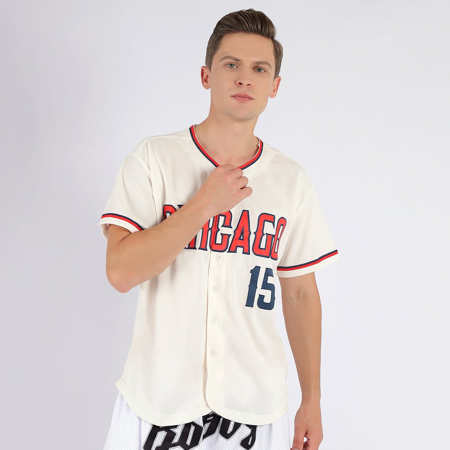 Custom Cream Red-Navy Authentic American Flag Fashion Baseball Jersey view 2