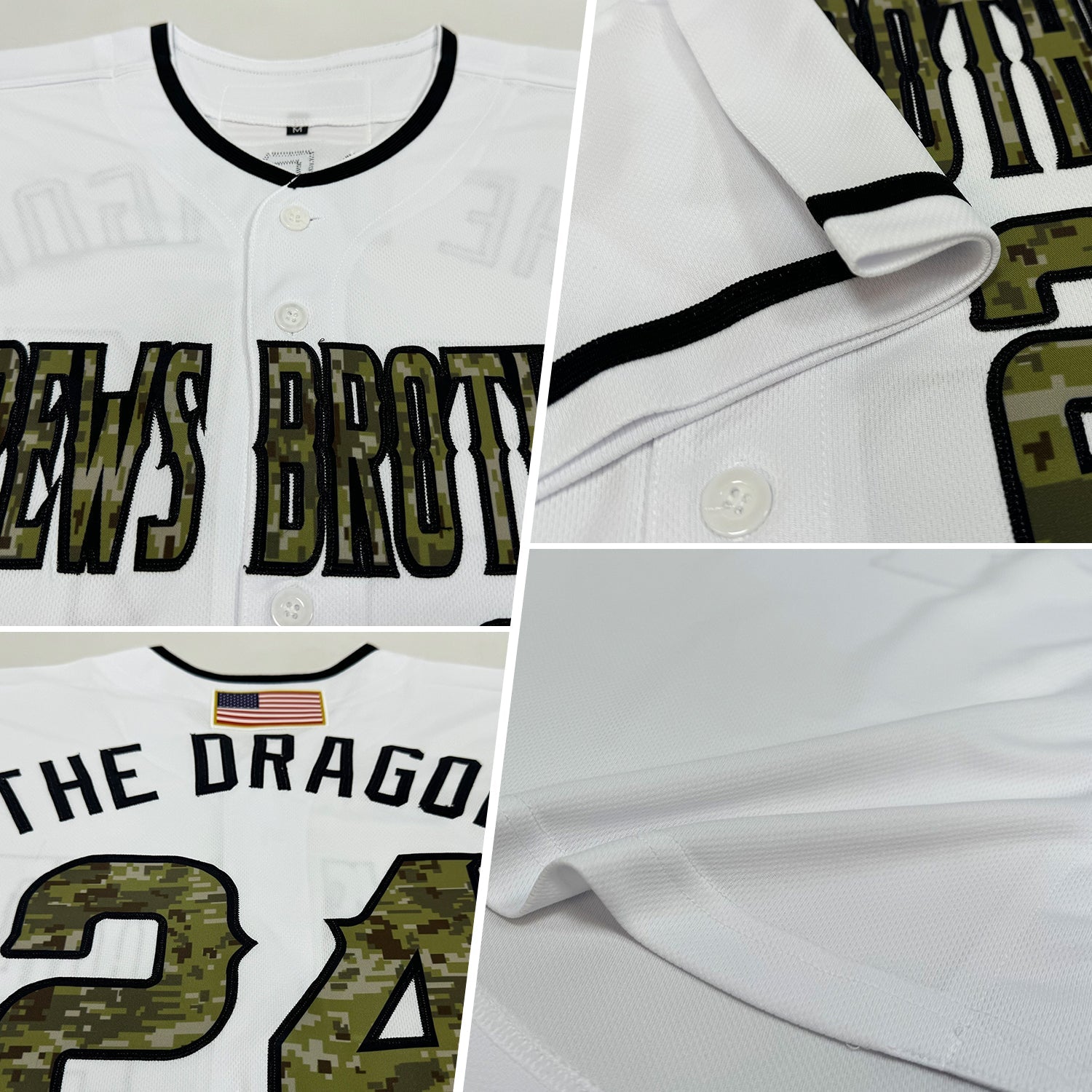 Custom White Camo-Black Authentic American Flag Fashion Baseball Jersey view 2