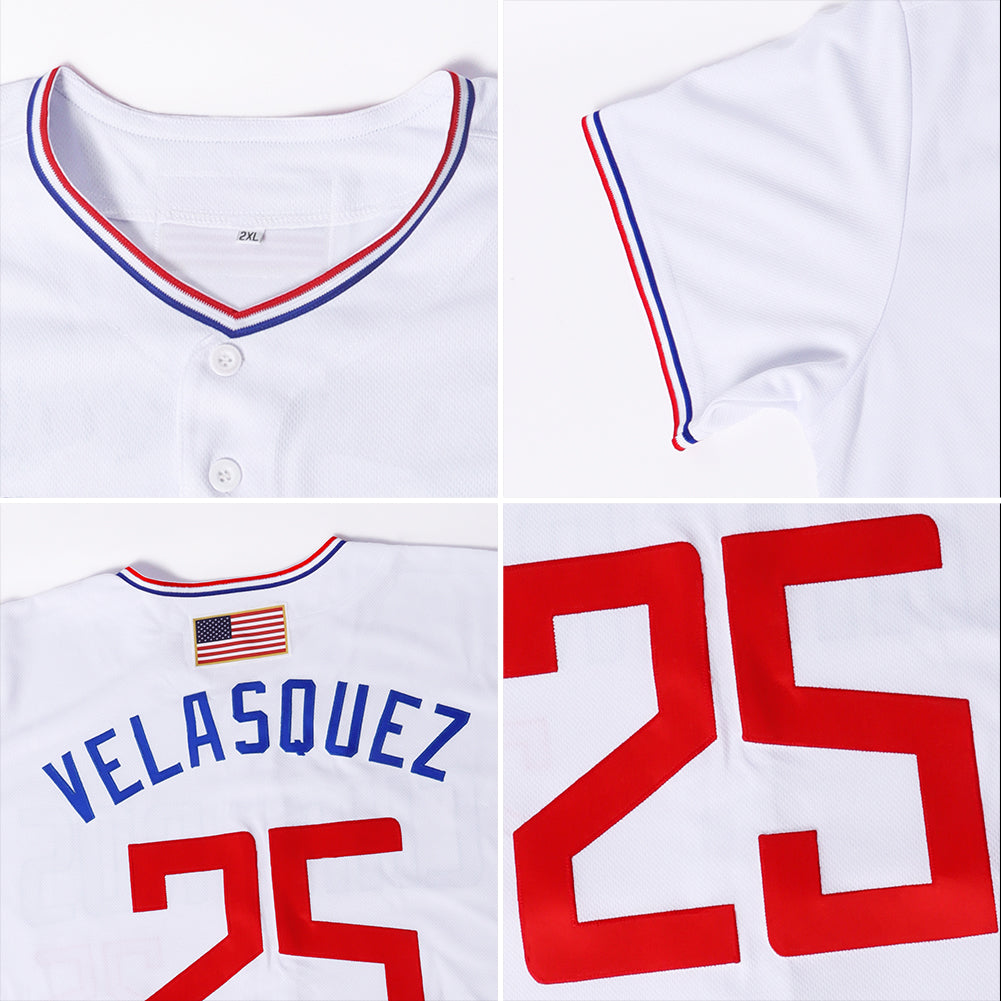 Custom White Red-Royal Authentic American Flag Fashion Baseball Jersey view 6
