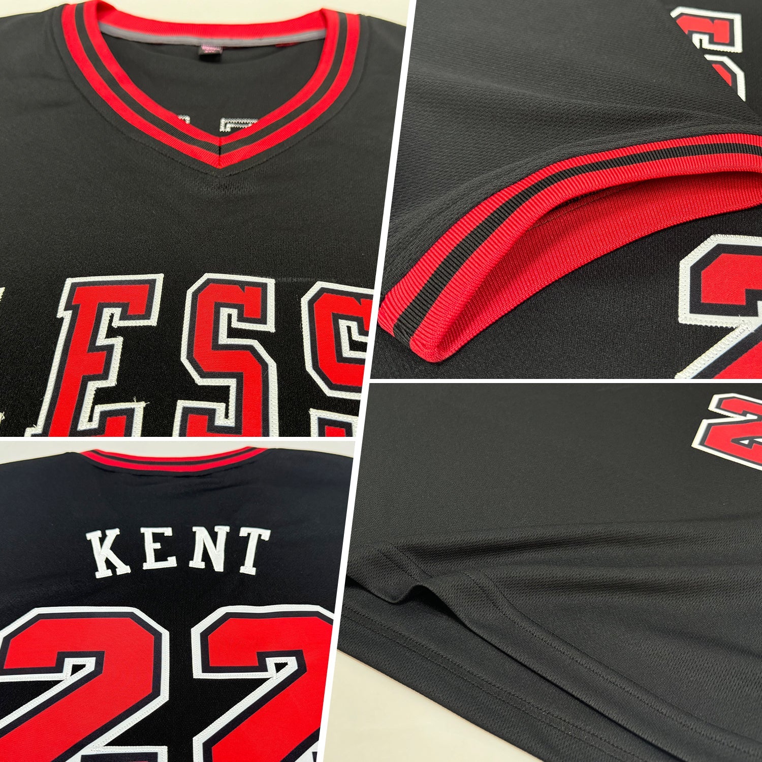 Custom Black Red-White Authentic Throwback Rib-Knit Baseball Jersey Shirt view 2