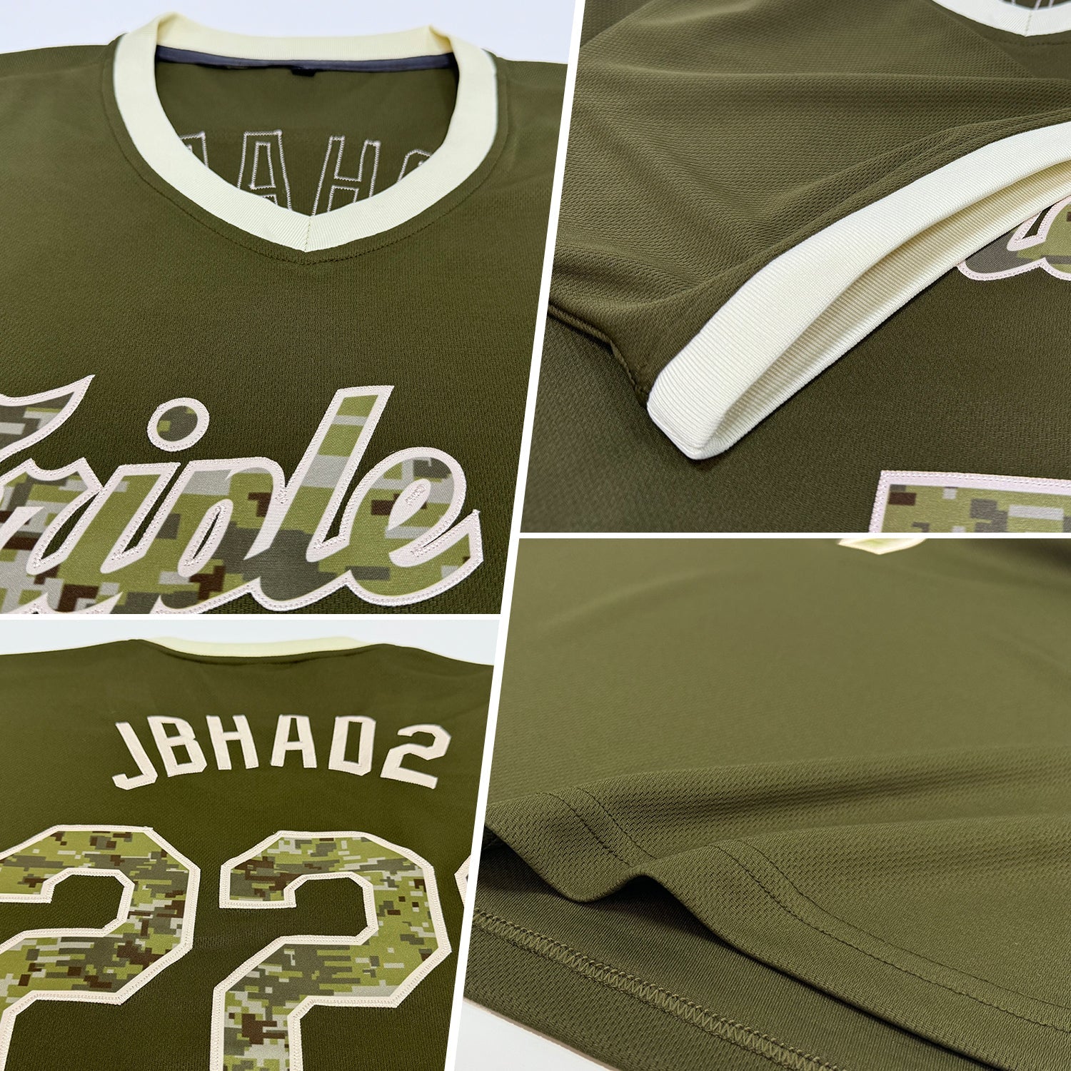 Custom Olive Camo-Cream Authentic Throwback Rib-Knit Salute To Service Baseball Jersey Shirt view 2