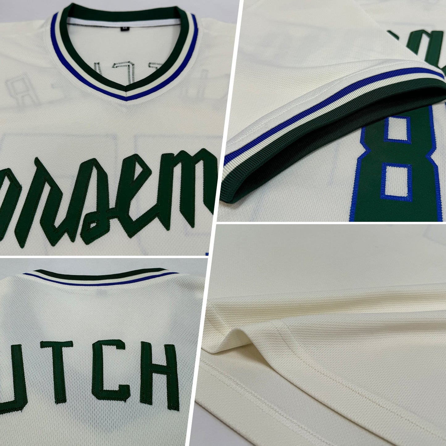 Custom Cream Hunter Green-Royal Authentic Throwback Rib-Knit Baseball Jersey Shirt view 2