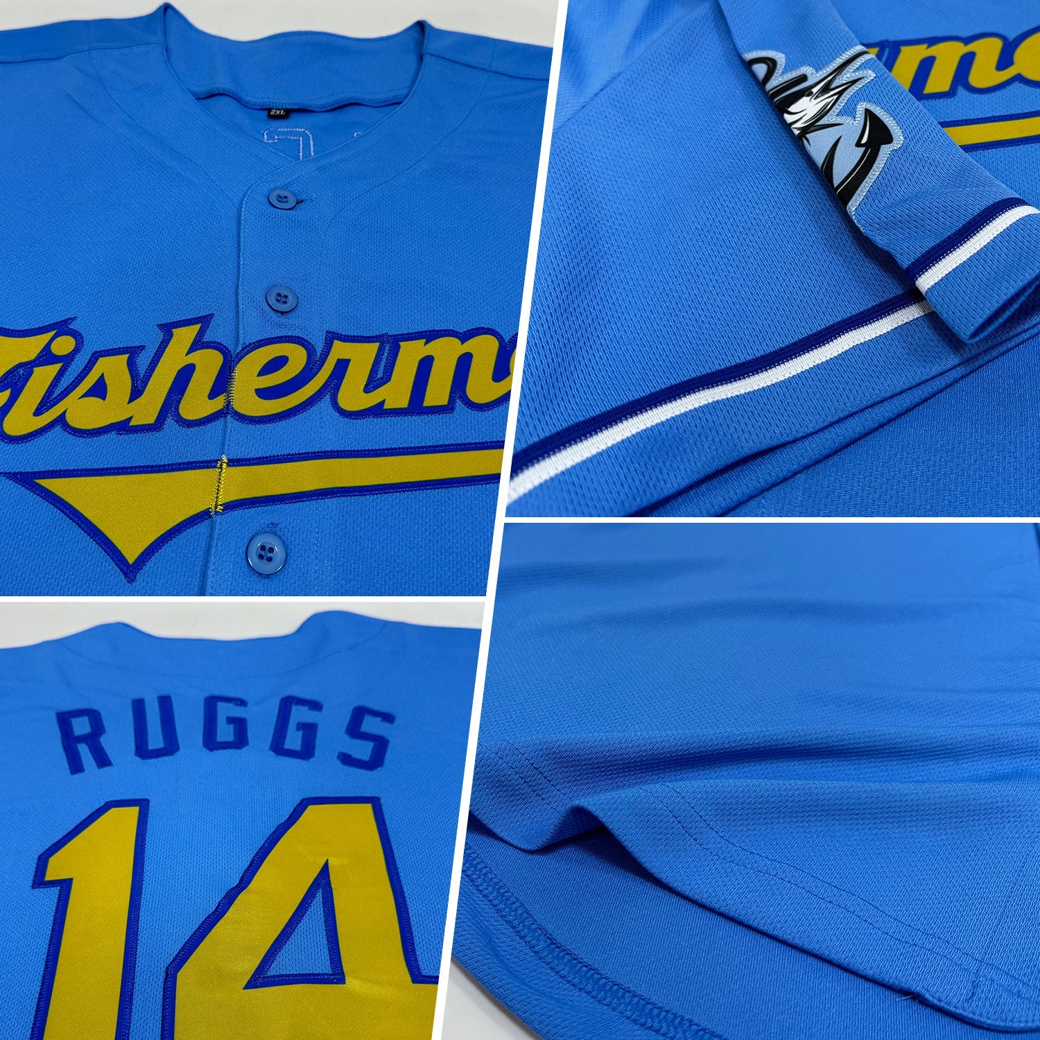 Custom Light Blue Old Gold-Royal Authentic Baseball Jersey view 2