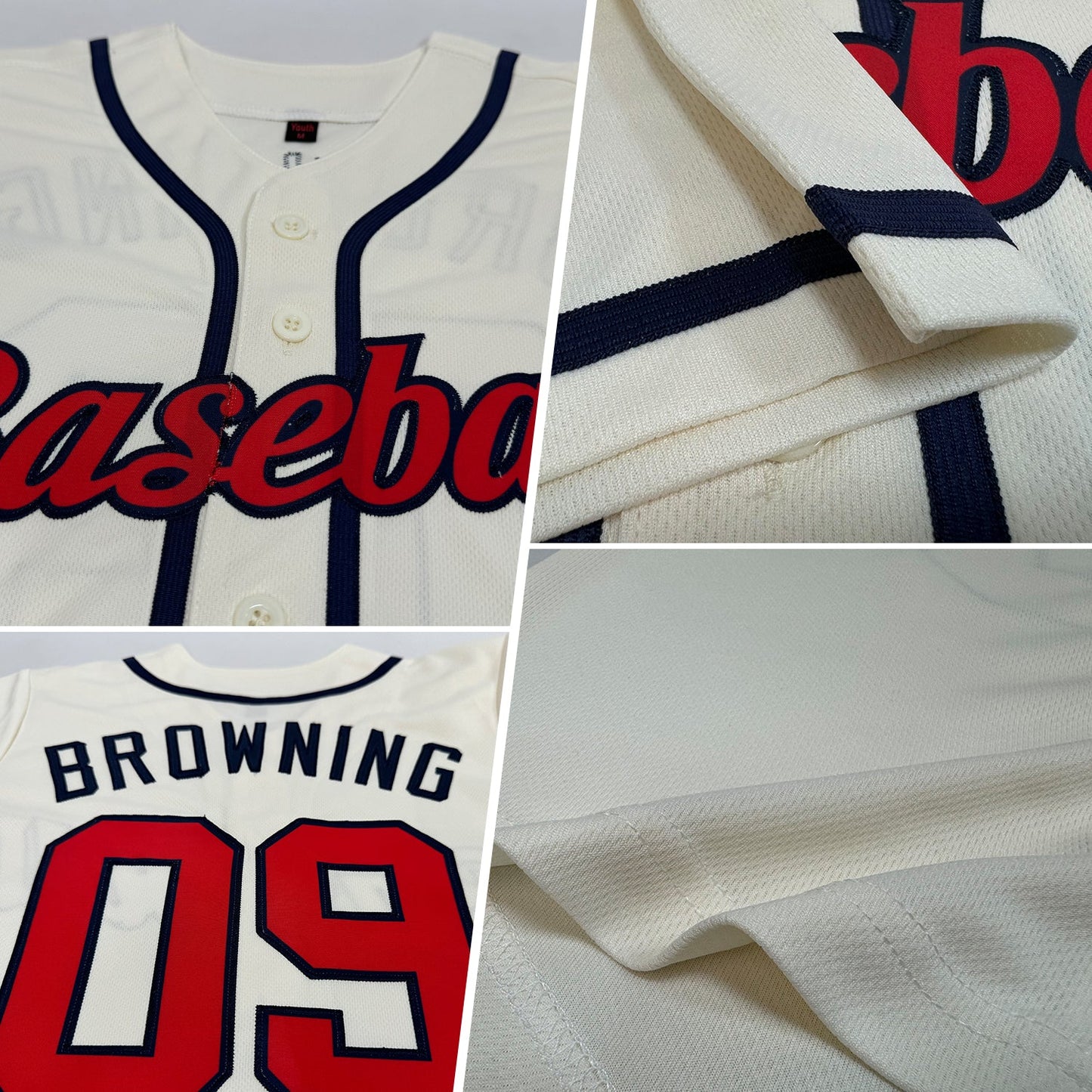 Custom Cream Red-Navy Authentic Baseball Jersey view 2