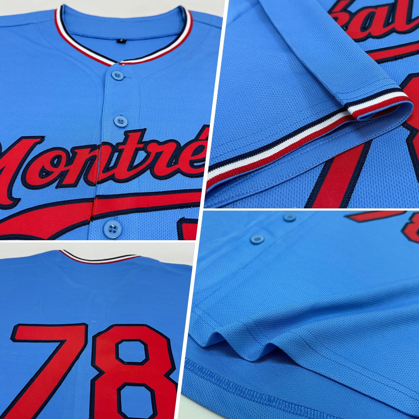 Custom Light Blue Red-Navy Authentic Baseball Jersey view 2