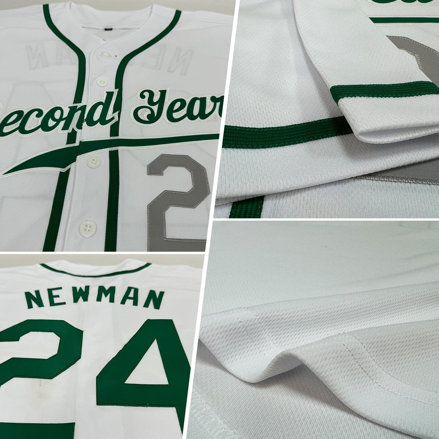 Custom White Kelly Green-Light Gray Authentic Baseball Jersey view 2