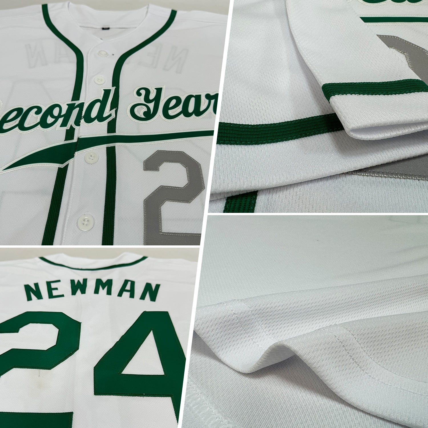 Custom White Kelly Green-Light Gray Authentic Baseball Jersey view 2