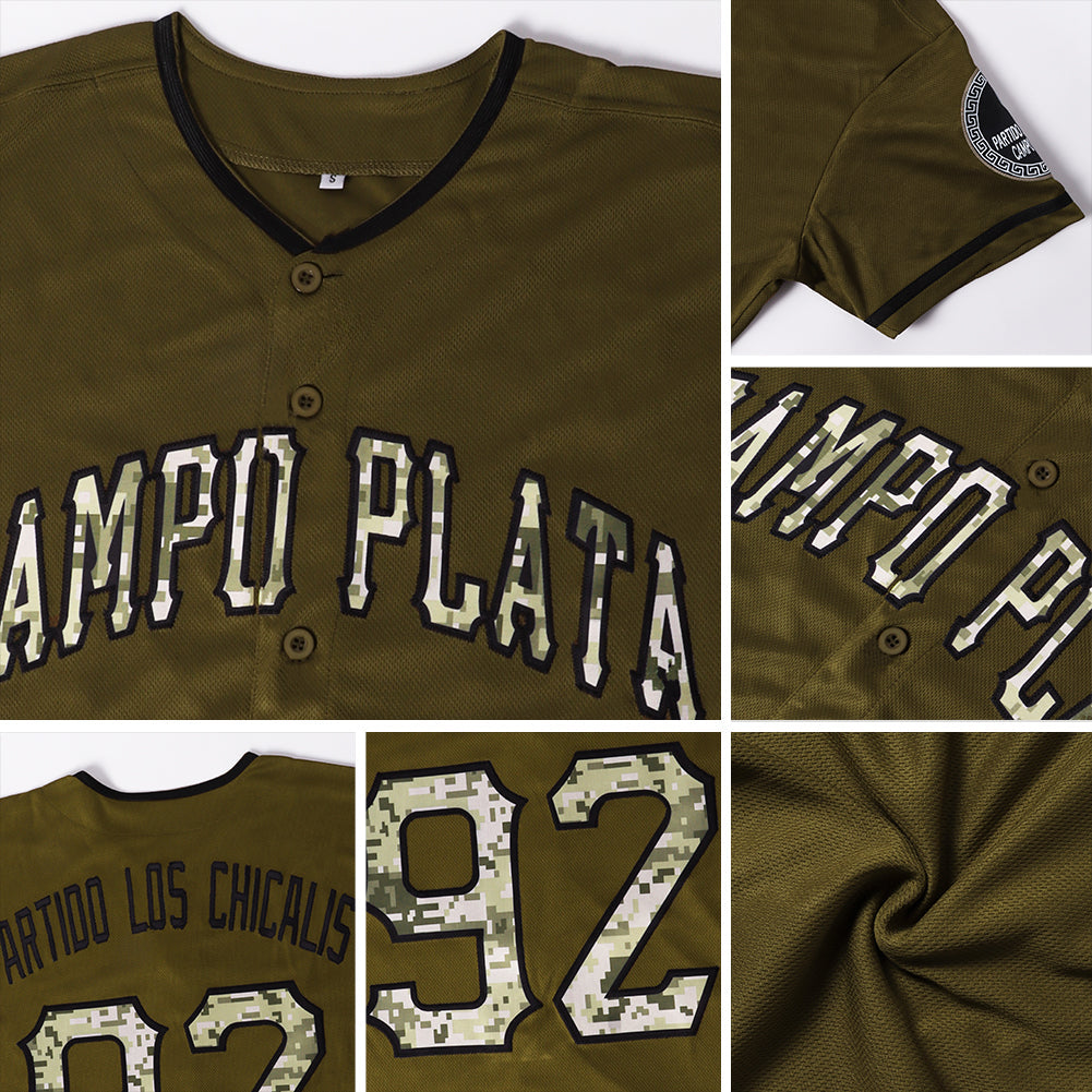 Custom Olive Camo-Black Authentic Salute To Service Baseball Jersey view 7