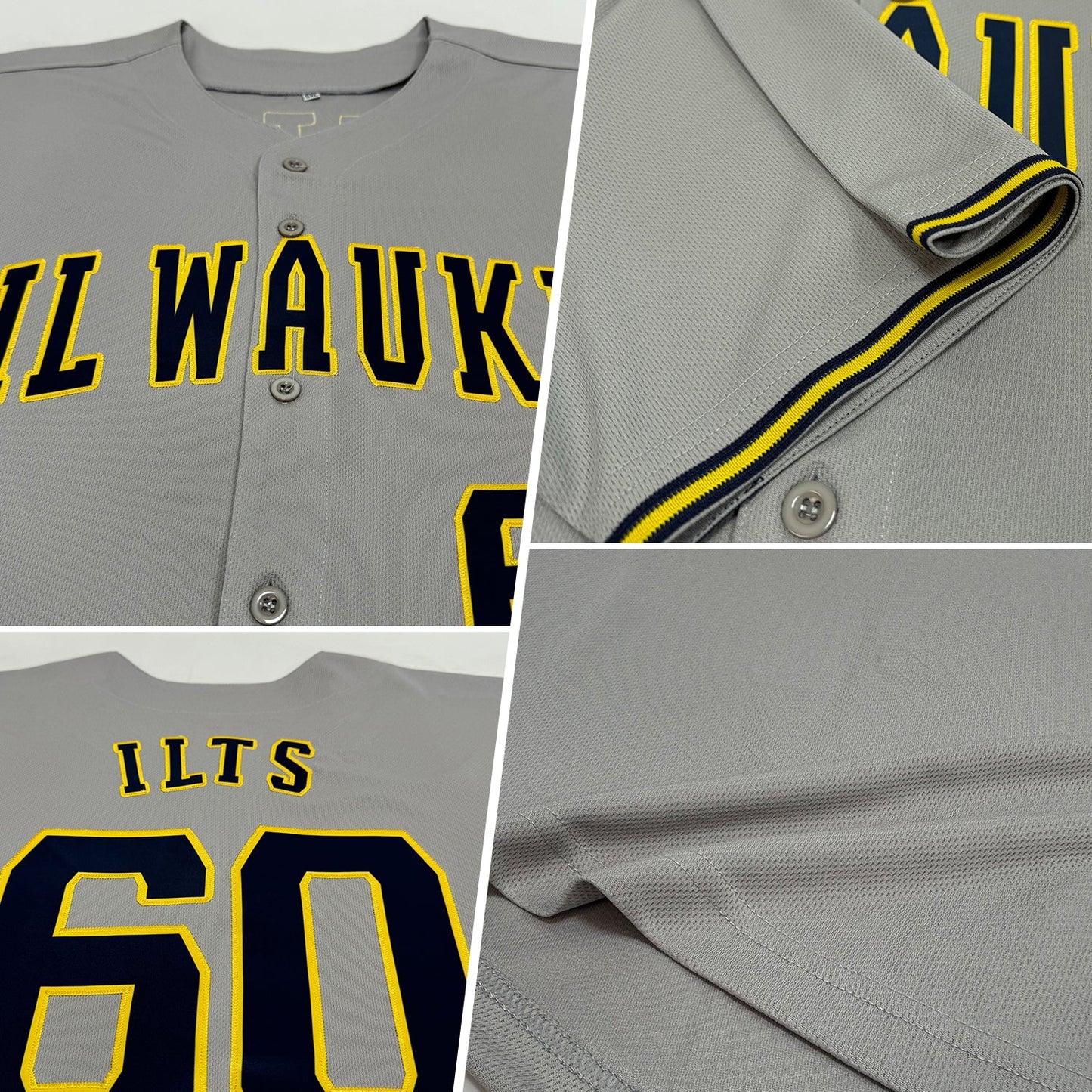 Custom Gray Navy-Gold Baseball Jersey view 2