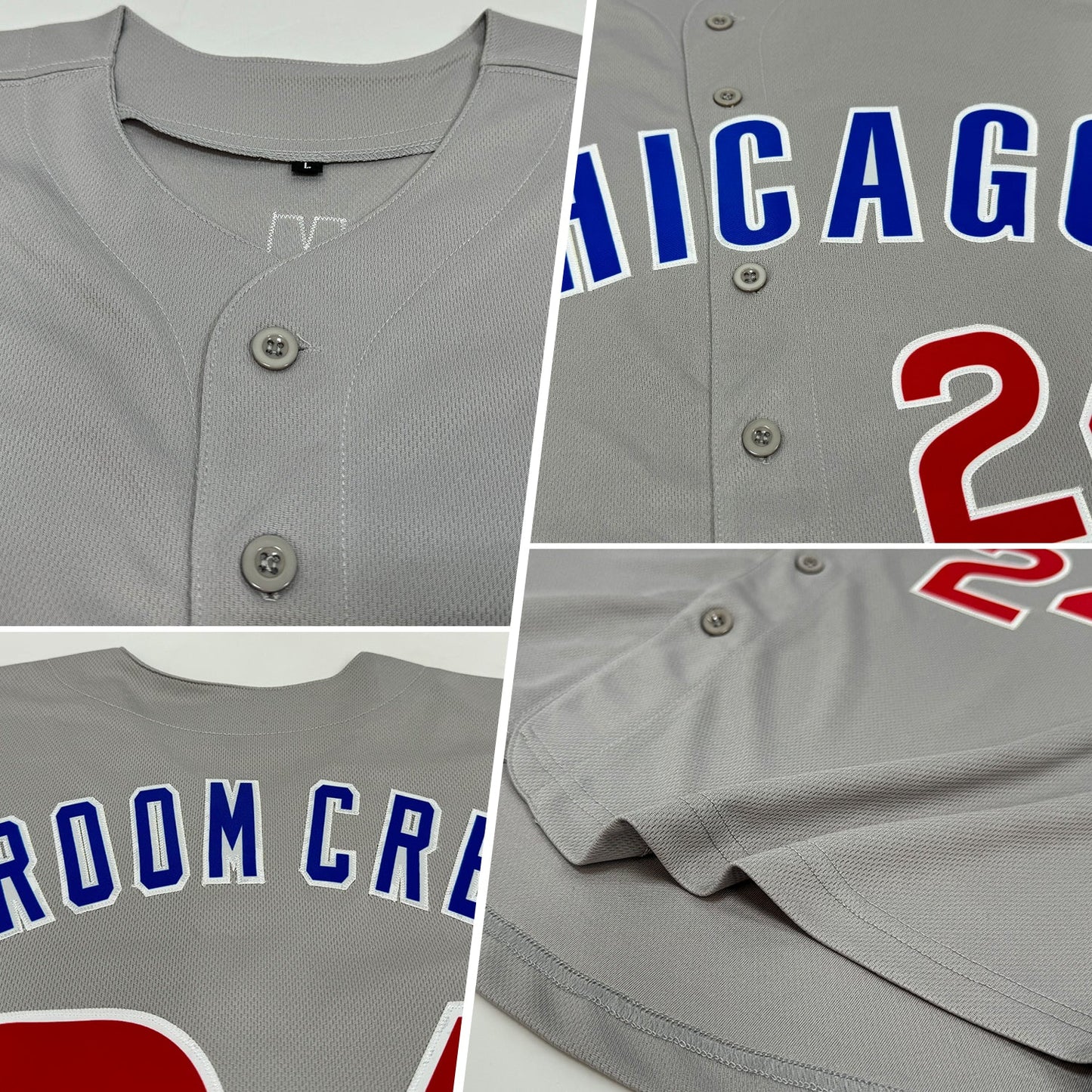 Custom Gray Red-Royal Baseball Jersey view 2