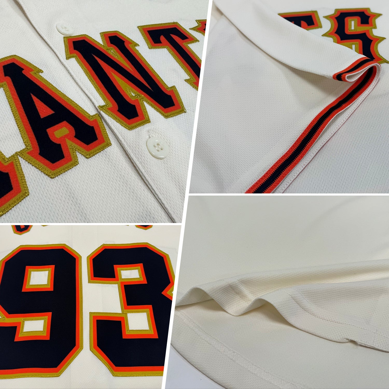 Custom Cream Black Orange-Old Gold Baseball Jersey view 2