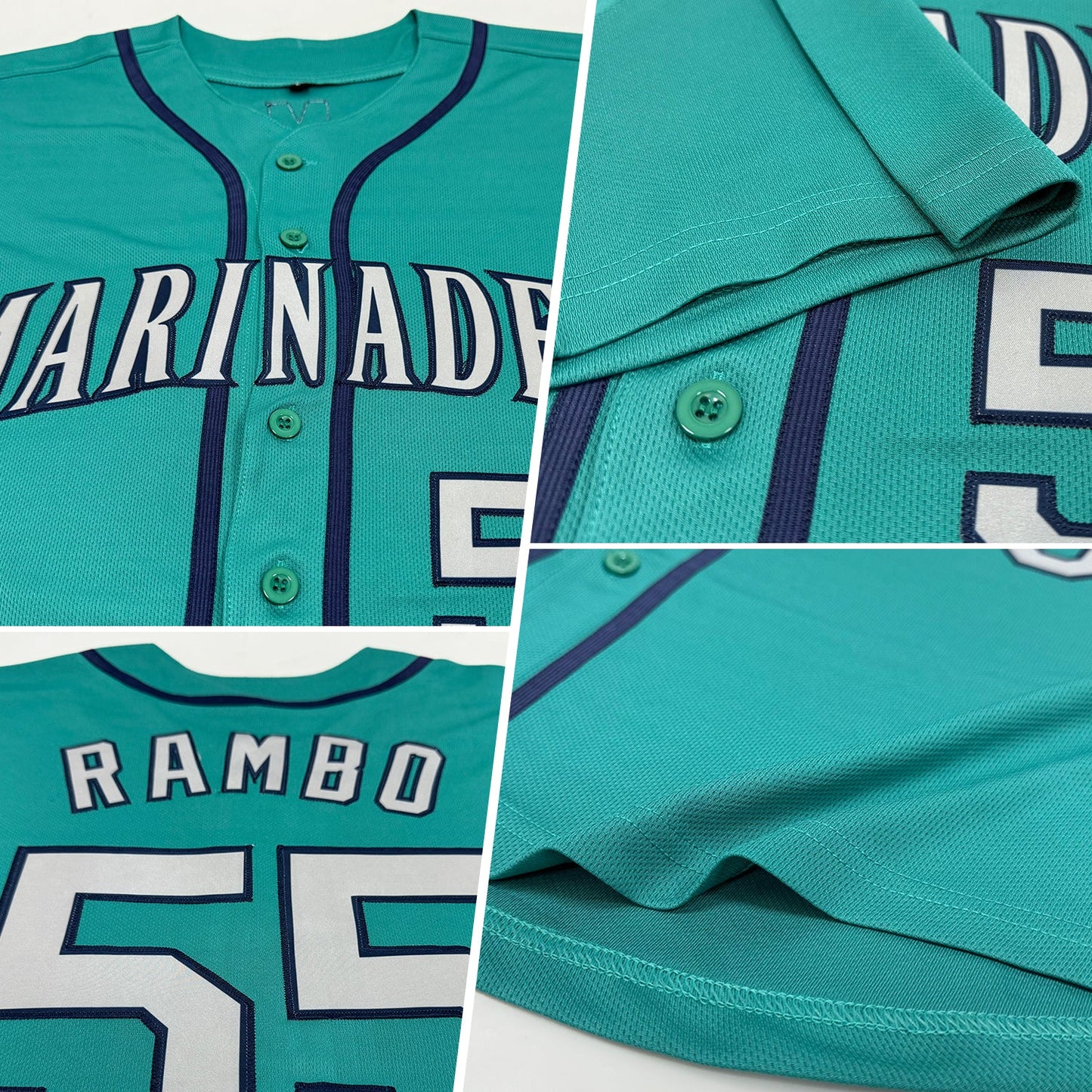 Custom Teal Gray-Navy Baseball Jersey view 2