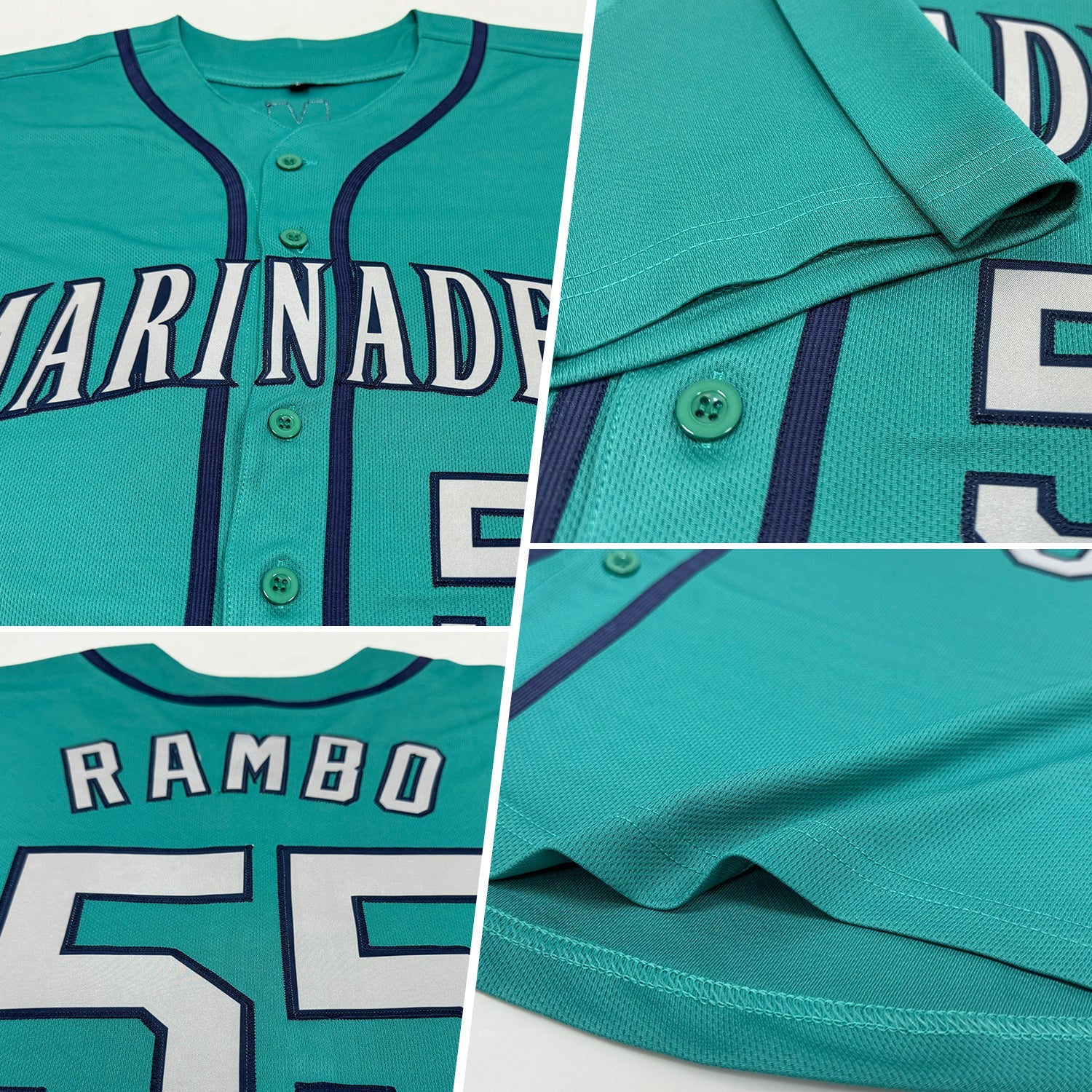 Custom Teal Gray-Navy Baseball Jersey view 2
