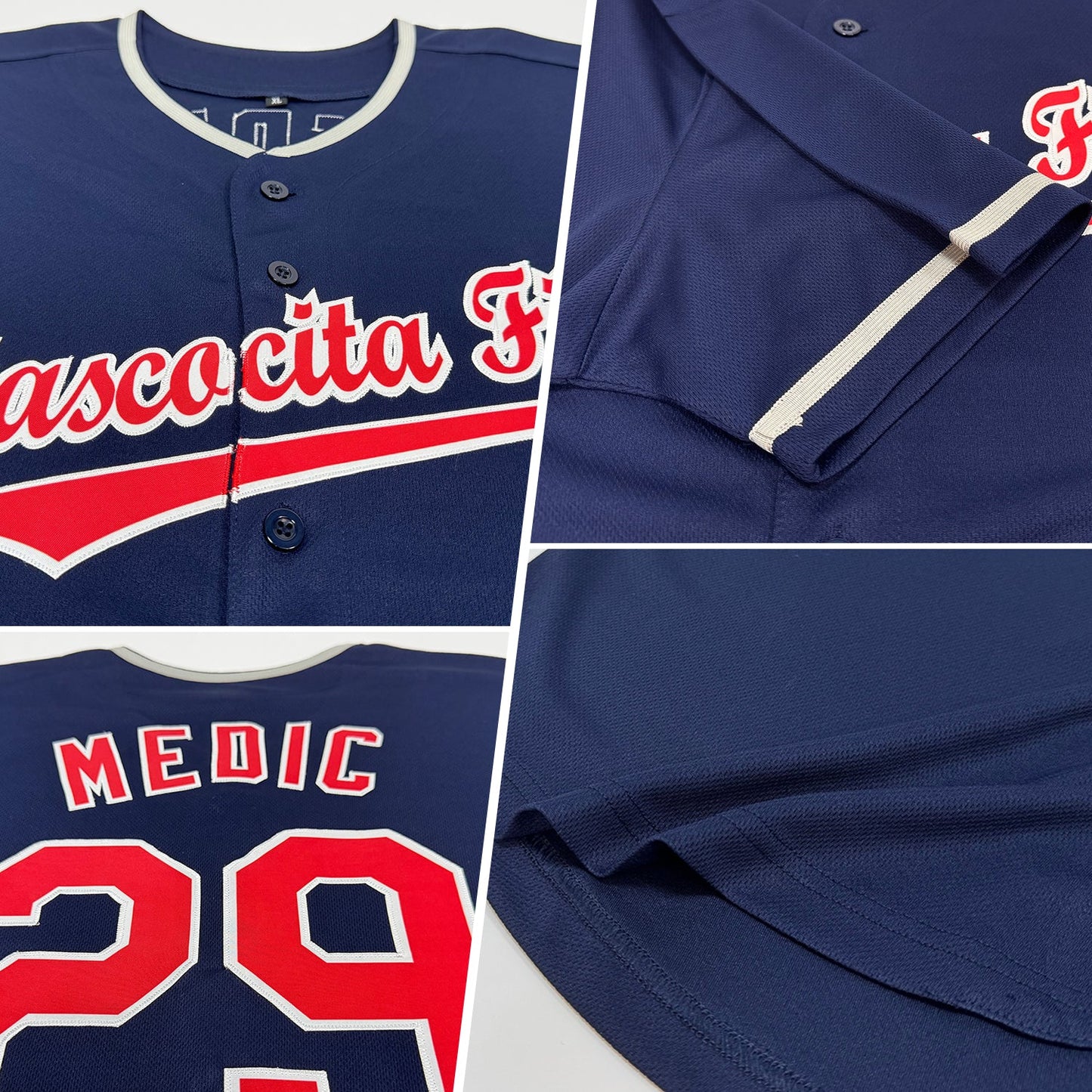 Custom Navy Red-White Baseball Jersey view 2