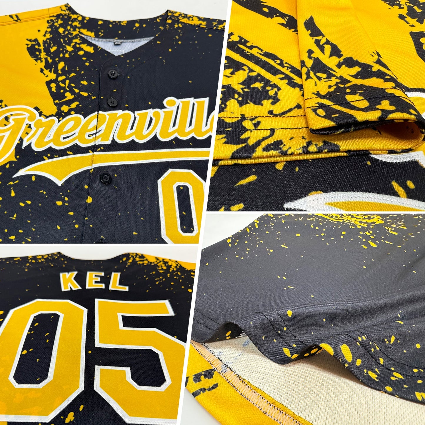 Custom Black Gold-White 3D Pattern Design Abstract Brush Stroke Authentic Baseball Jersey view 2