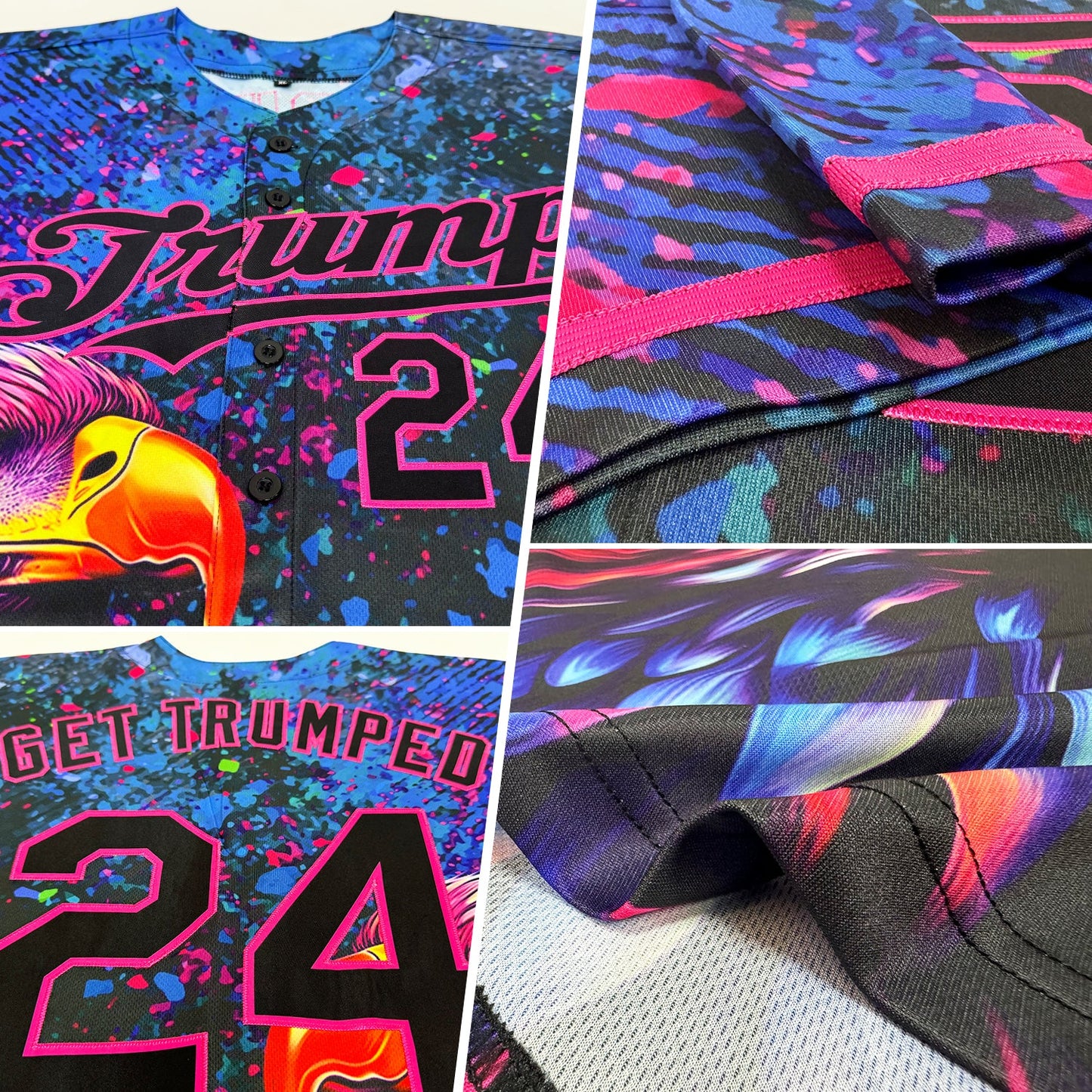 Custom Black Pink 3D Pattern Design Holi Festival Color Powder Authentic Baseball Jersey view 2