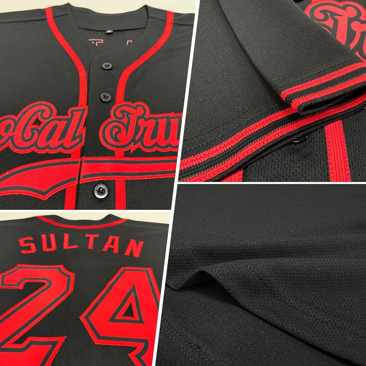 Custom Black Red Authentic Baseball Jersey view 2