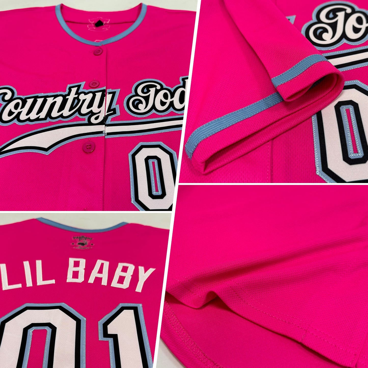 Custom Pink White-Light Blue Authentic Baseball Jersey view 2