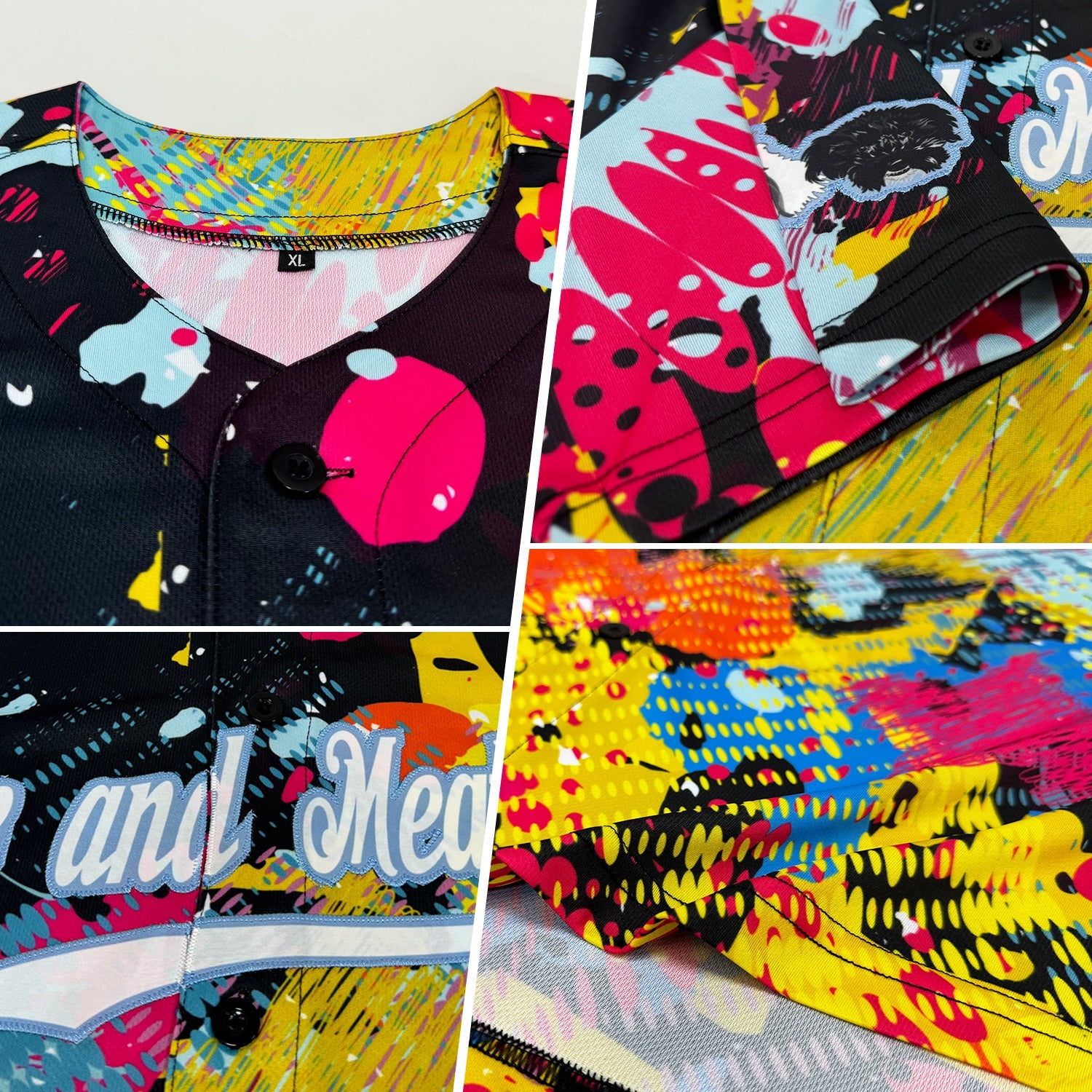 Custom Graffiti Bright Psychedelic Pattern White-Light Blue 3D Authentic Baseball Jersey view 2