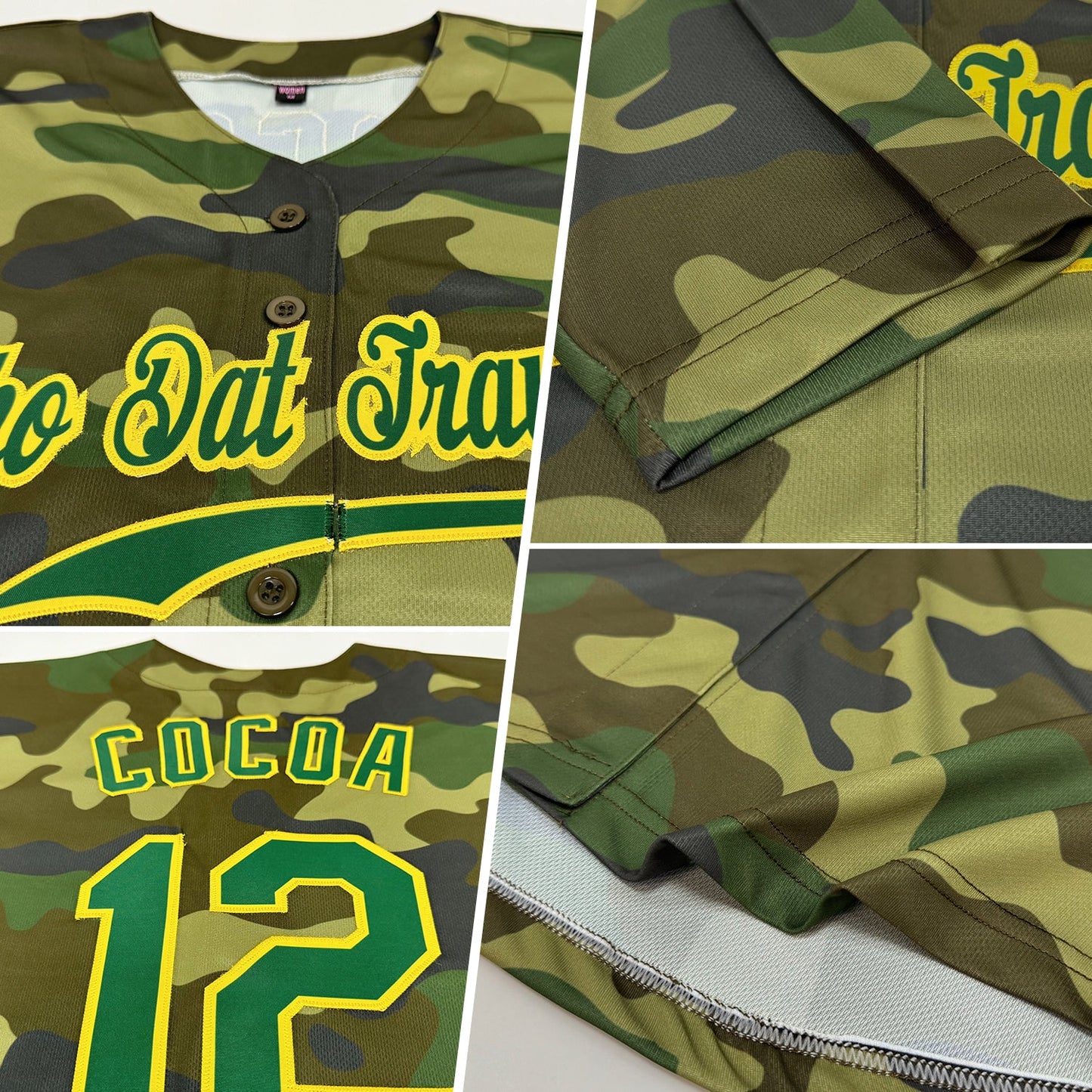 Custom Camo Green-Gold Authentic Salute To Service Baseball Jersey view 2