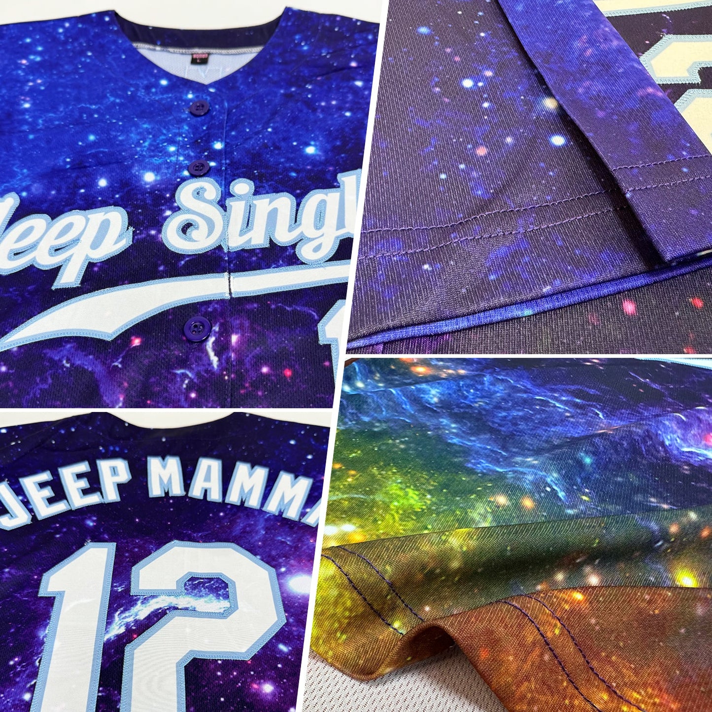 Custom Galactic White-Light Blue 3D Authentic Baseball Jersey view 2