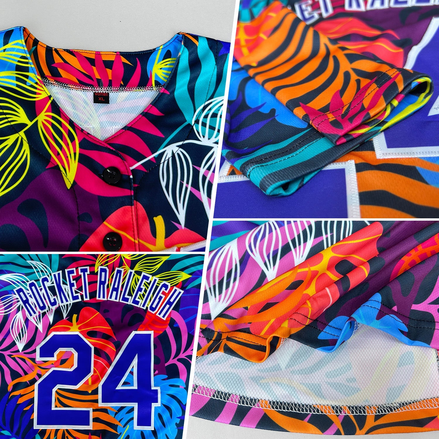 Custom White Purple-White 3D Pattern Design Hawaii Palm Trees Authentic Baseball Jersey view 2