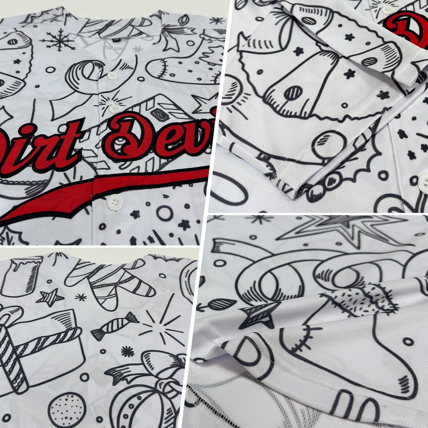 Custom Gray Red-Black Christmas 3D Authentic Baseball Jersey view 2