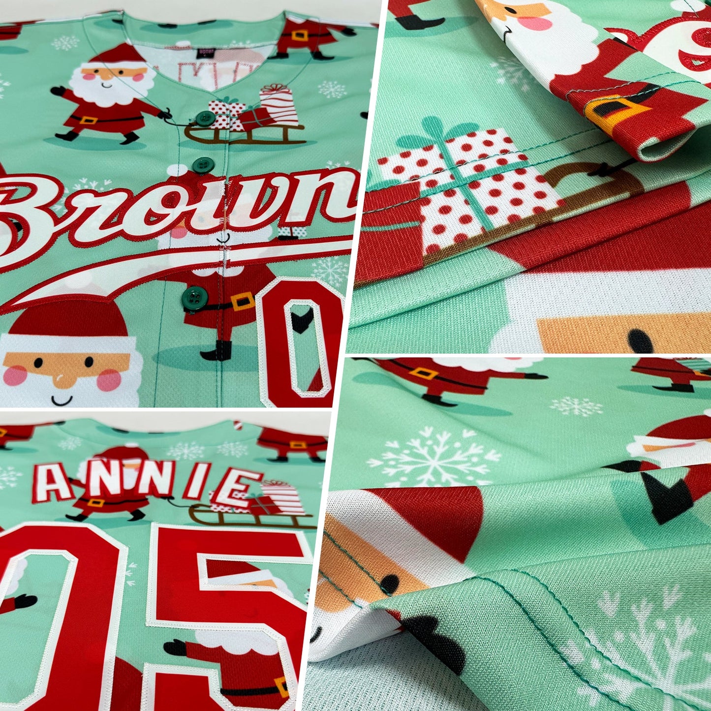 Custom Green Red-White Christmas 3D Authentic Baseball Jersey view 2