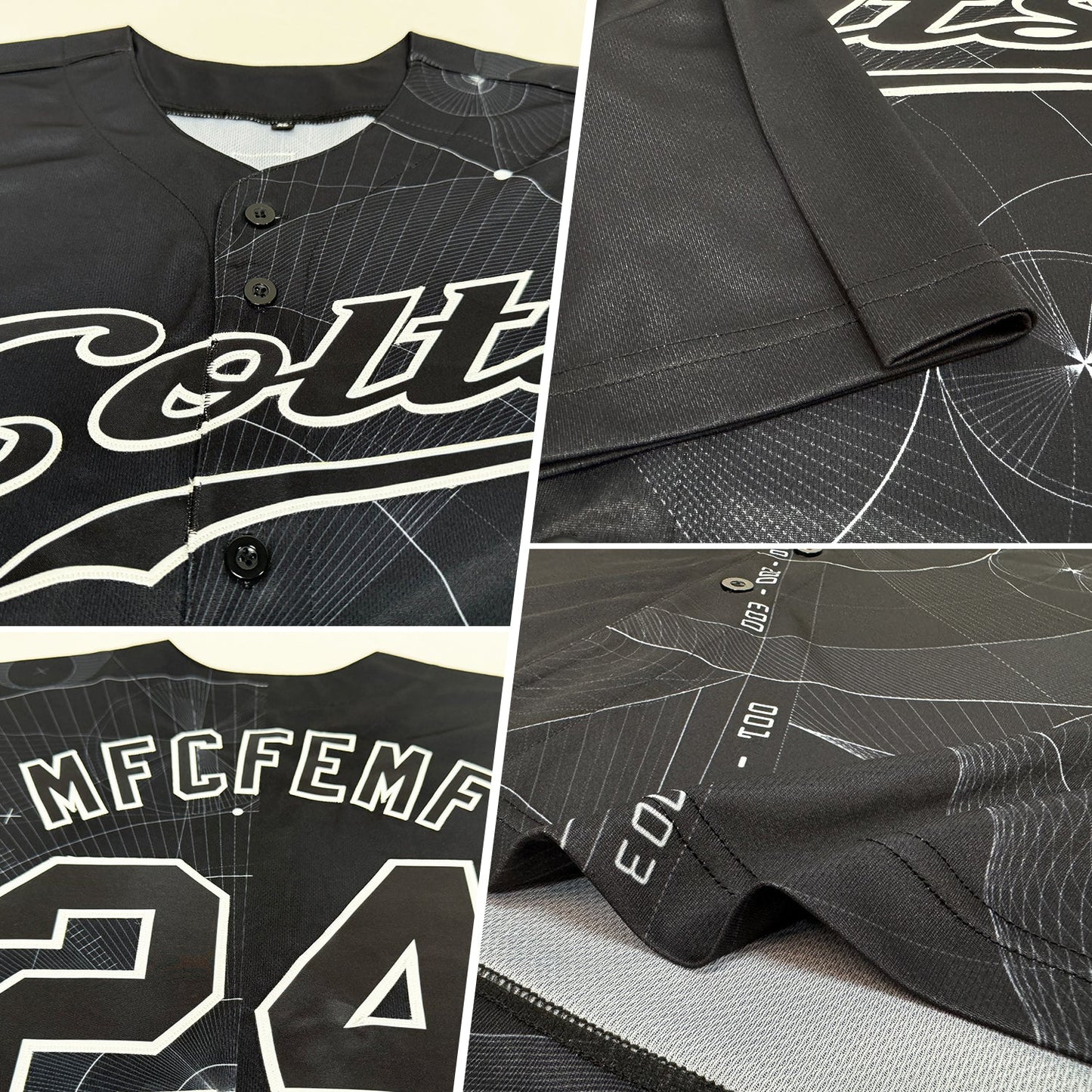 Custom Black Black-White 3D Pattern Design Geometry Authentic Baseball Jersey view 2