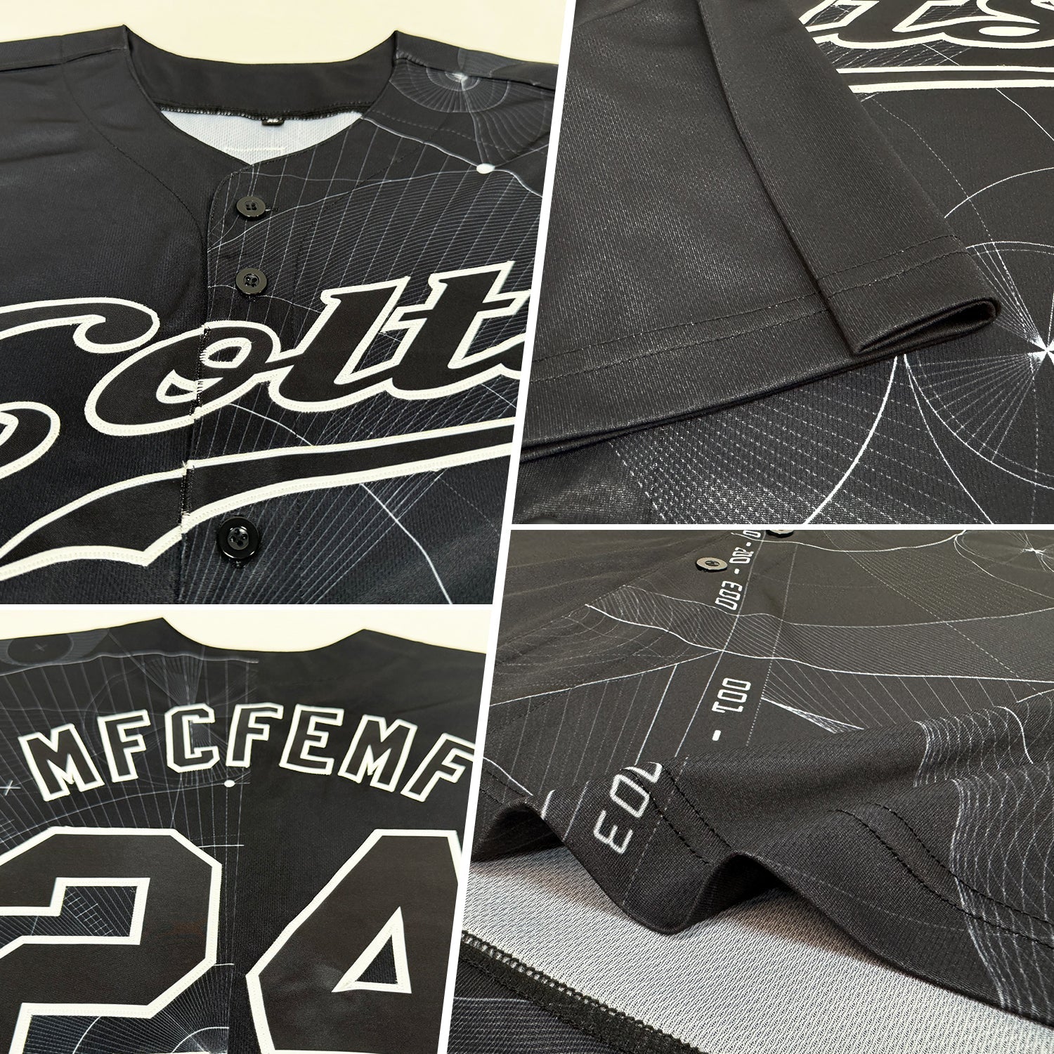 Custom Black Black-White 3D Pattern Design Geometry Authentic Baseball Jersey view 2