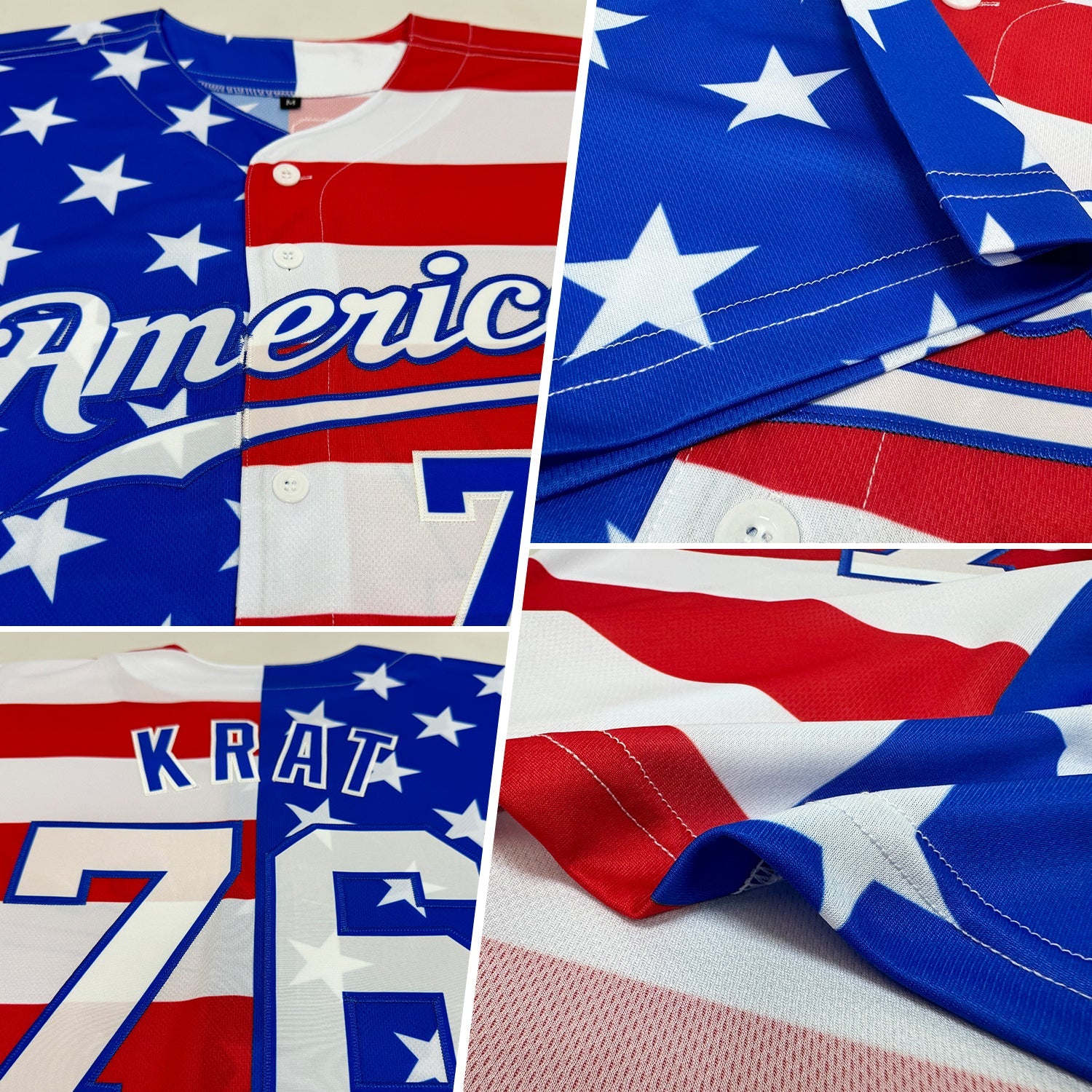 Custom Royal White-Red American Flag Fashion Authentic Baseball Jersey view 2