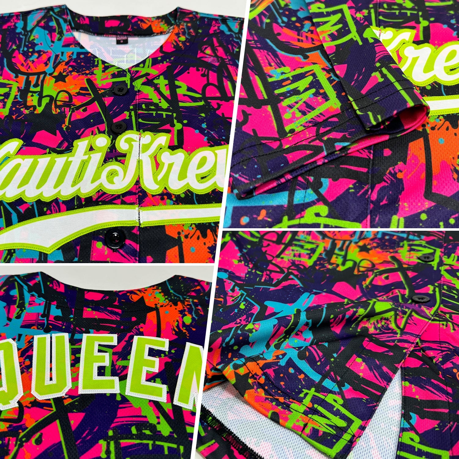 Custom Graffiti Pattern White-Neon Green 3D Authentic Baseball Jersey view 2