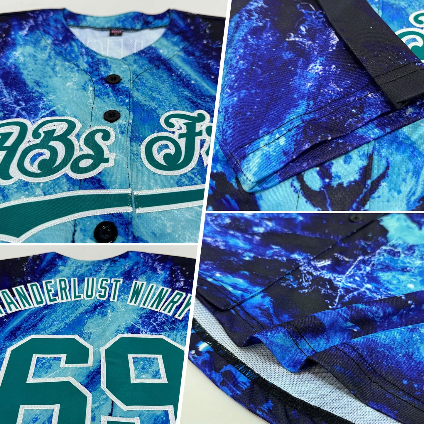Custom Royal Teal-White 3D Pattern Design Water Dragon Authentic Baseball Jersey view 2