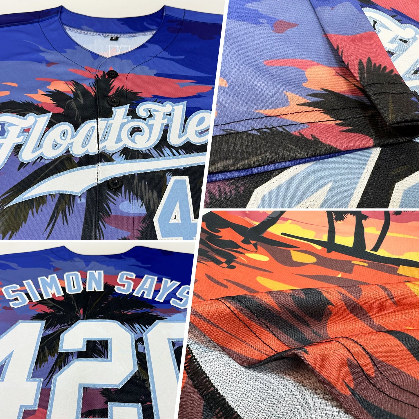 Custom Light Blue White-Light Blue 3D Pattern Design Palm Trees Authentic Baseball Jersey view 2