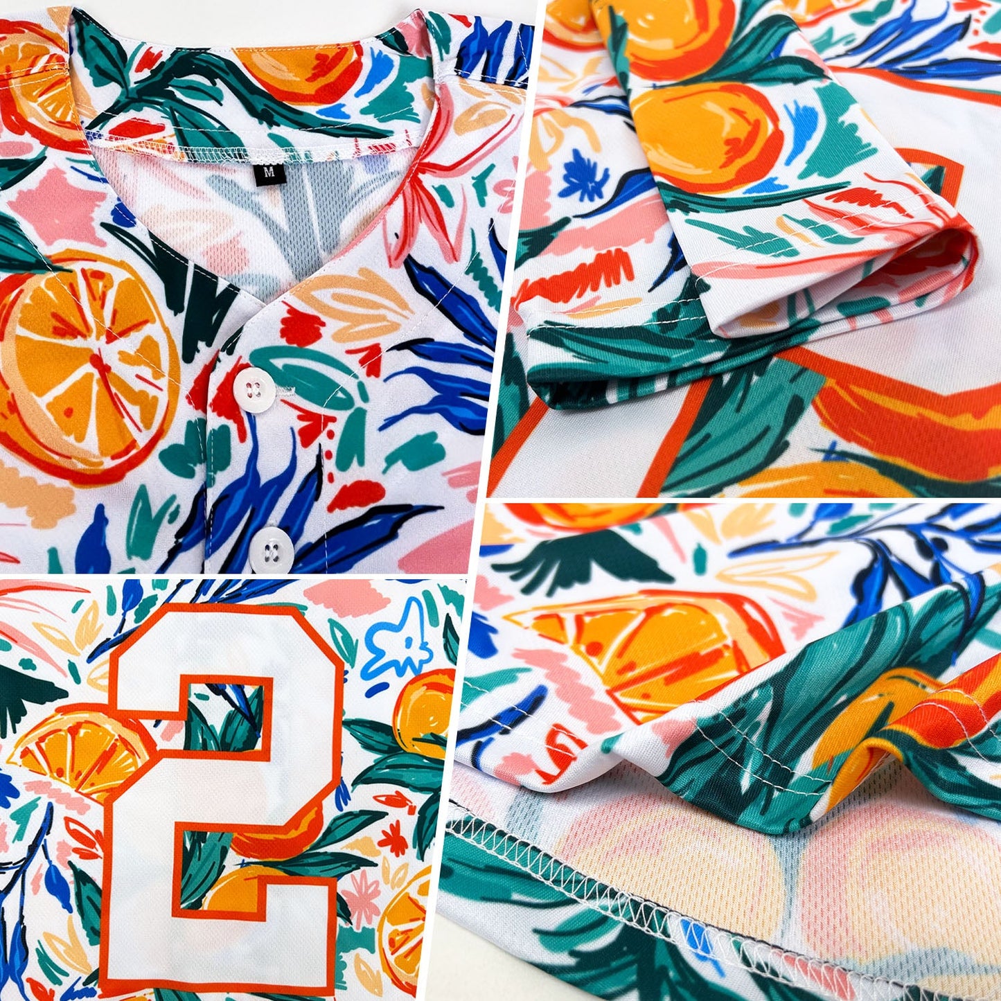 Custom White Orange 3D Pattern Design Fruit Authentic Baseball Jersey view 2