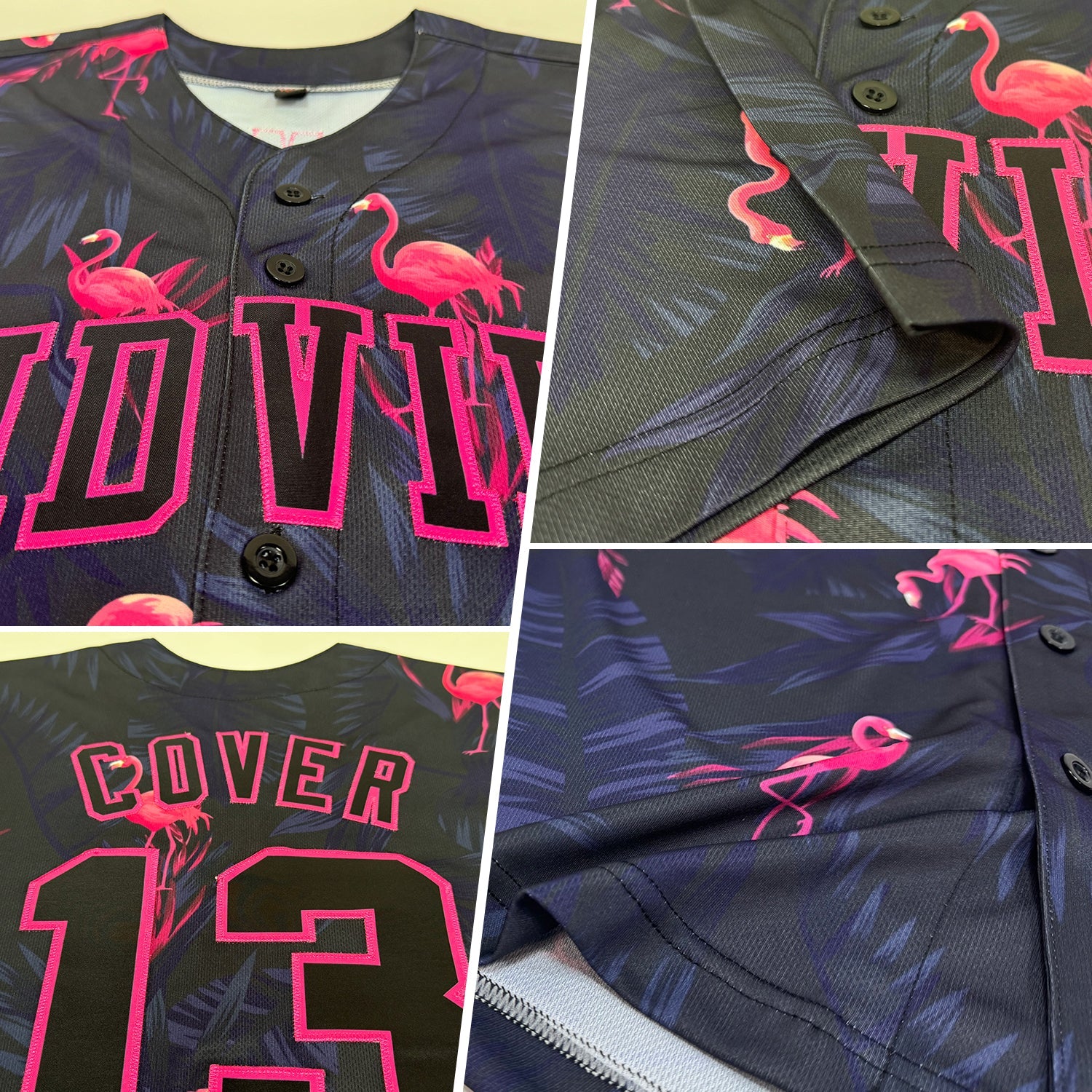 Custom 3D Pattern Design Hawaii Flamingo Authentic Baseball Jersey view 2