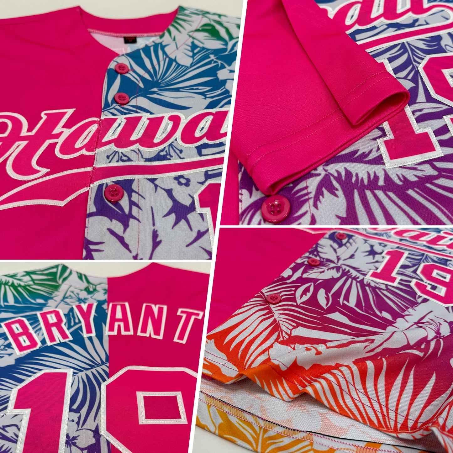 Custom 3D Pattern Design Tropical Palm Leaves Authentic Baseball Jersey view 2