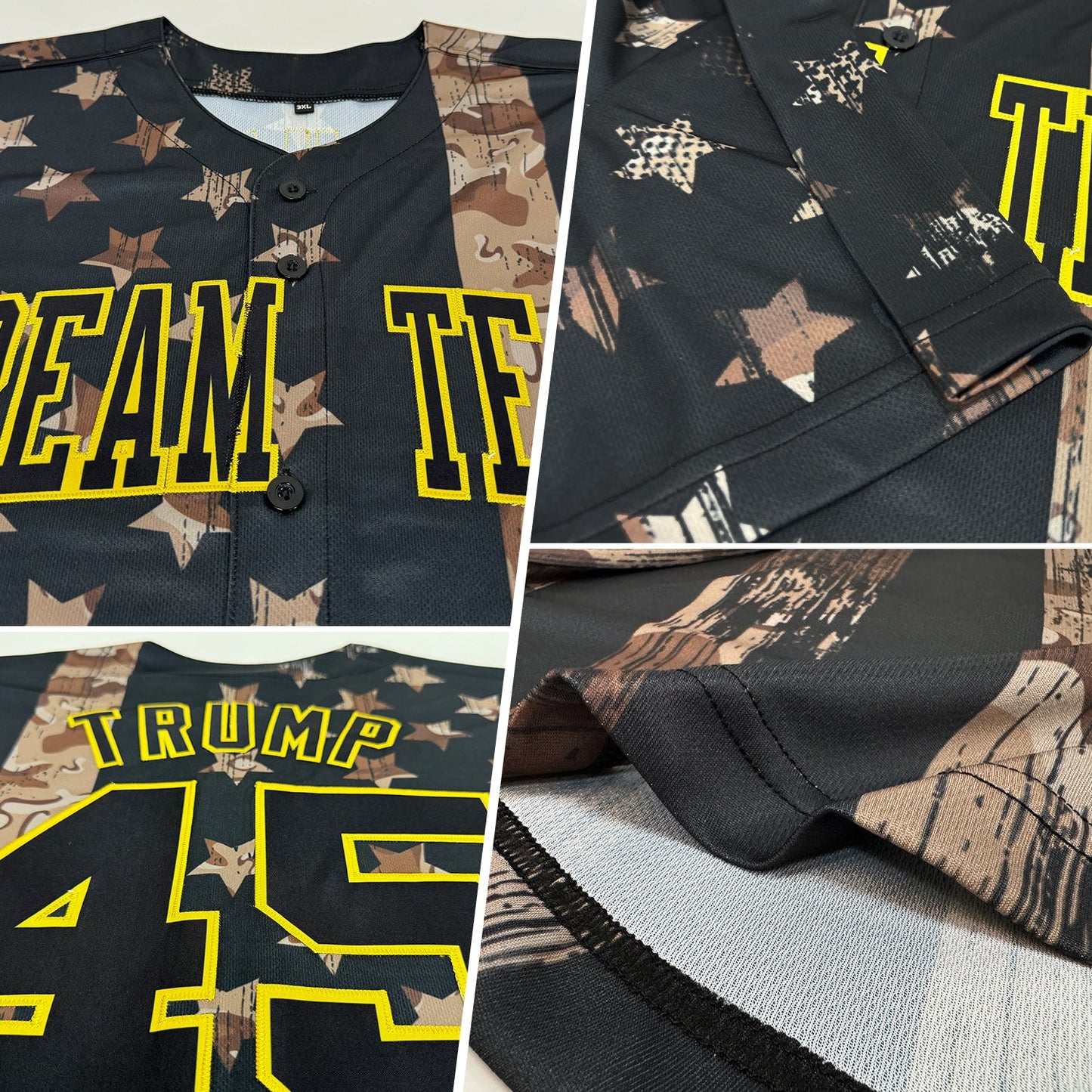Custom Camo Black-Old Gold 3D Salute To Service American Flag Authentic Baseball Jersey view 2