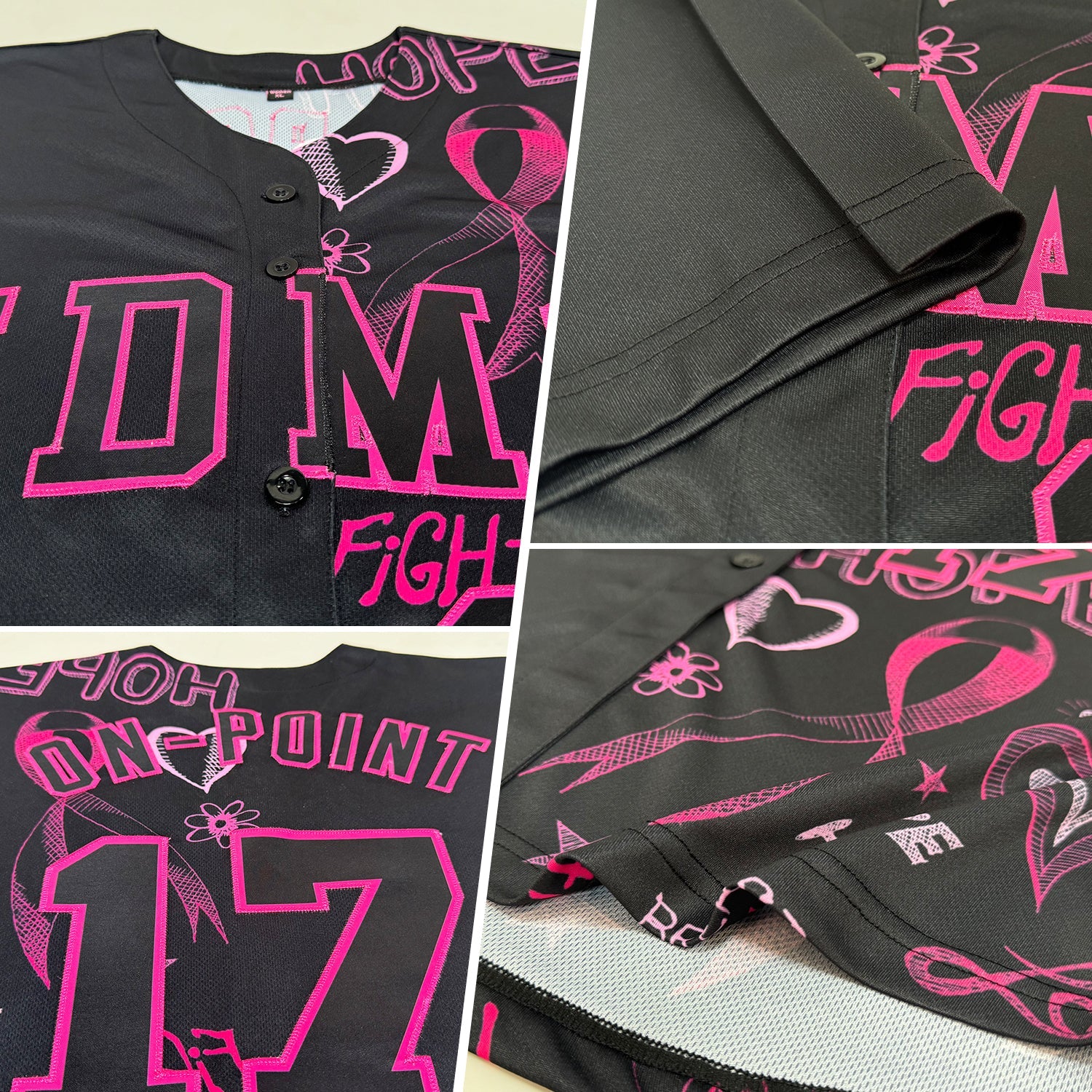Custom 3D Pink Ribbon Breast Cancer Awareness Month Women Health Care Support Authentic Baseball Jersey view 2