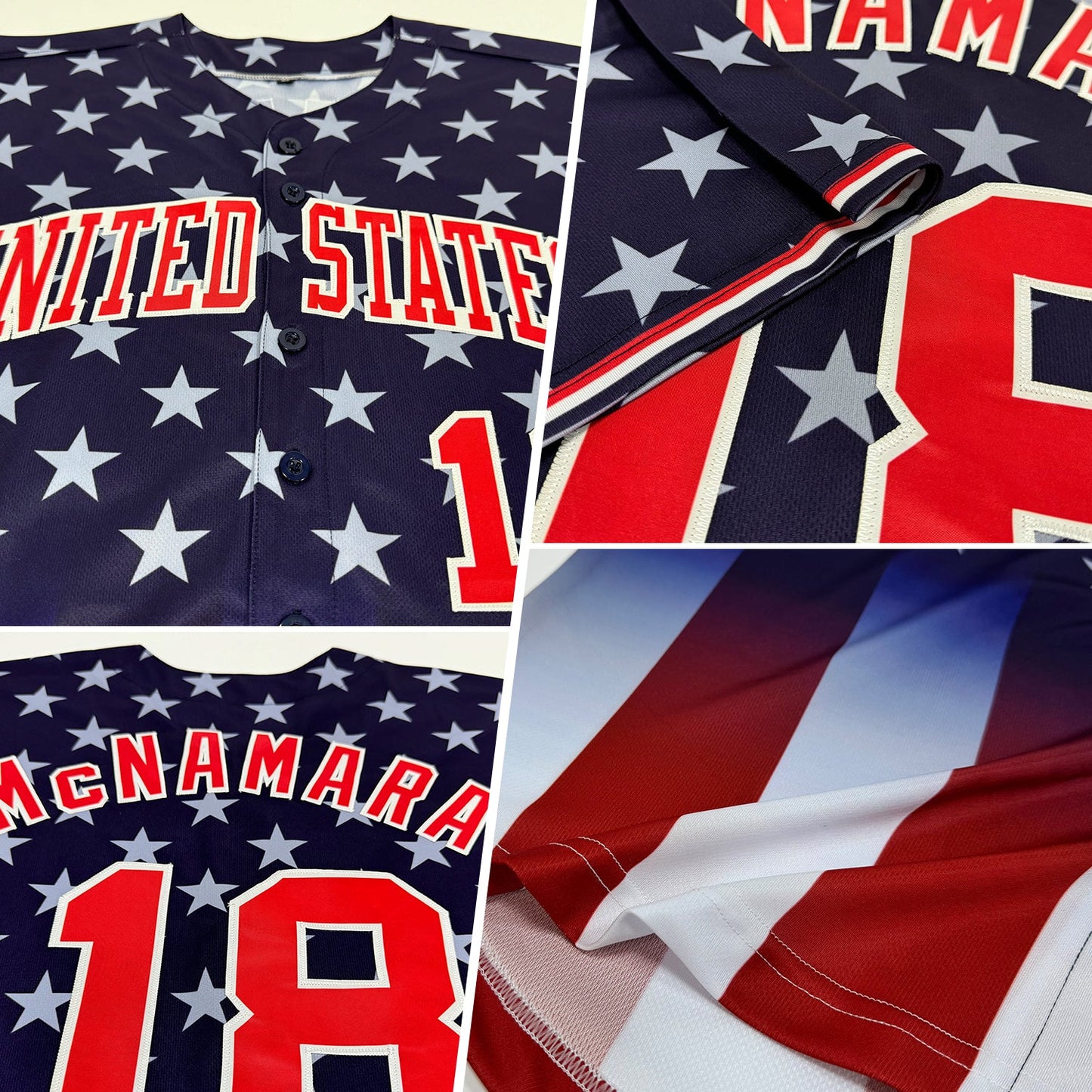 Custom Blue Red-White 3D American Flag Fashion Authentic Baseball Jersey view 2