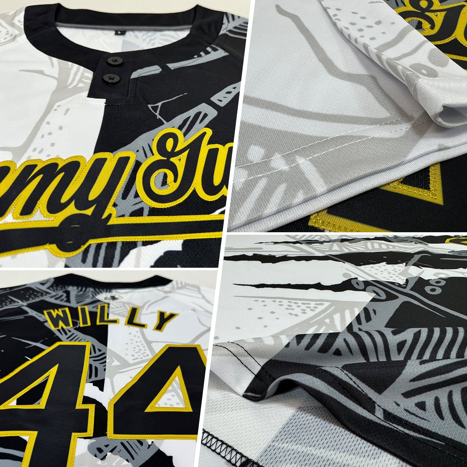 Custom Graffiti Pattern Black-Old Gold 3D Two-Button Unisex Softball Jersey view 2