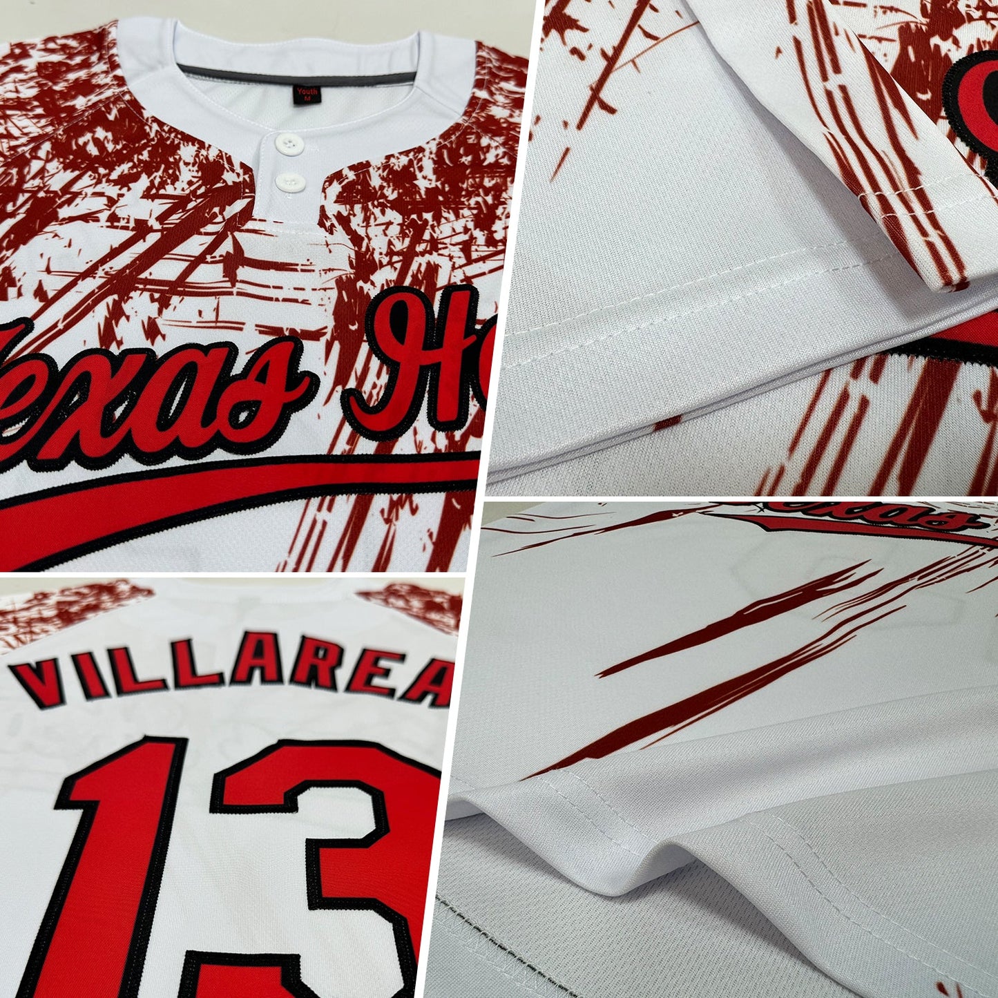Custom White Red-Black 3D Pattern Two-Button Unisex Softball Jersey view 2
