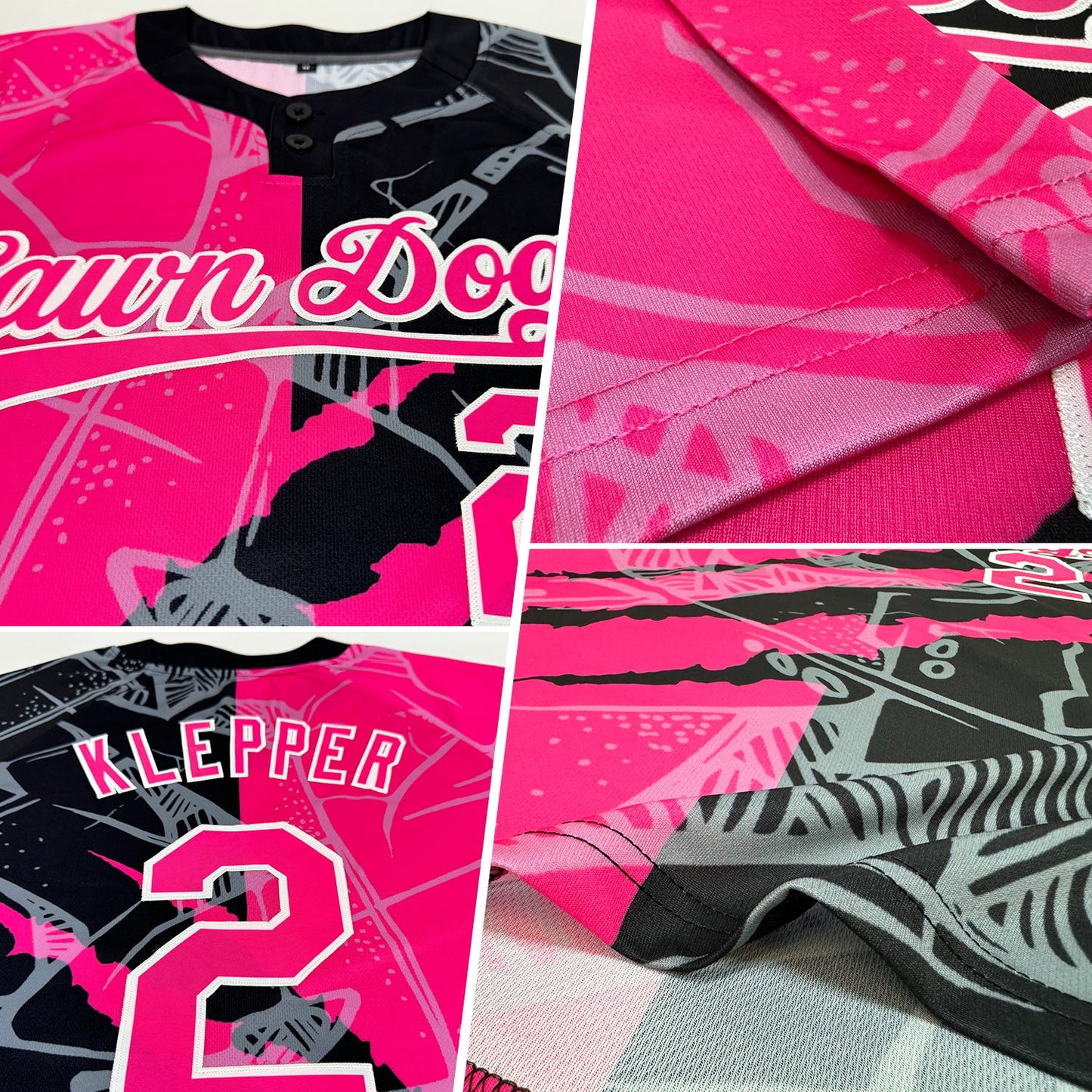Custom Graffiti Pattern Pink-Black 3D Two-Button Unisex Softball Jersey view 2