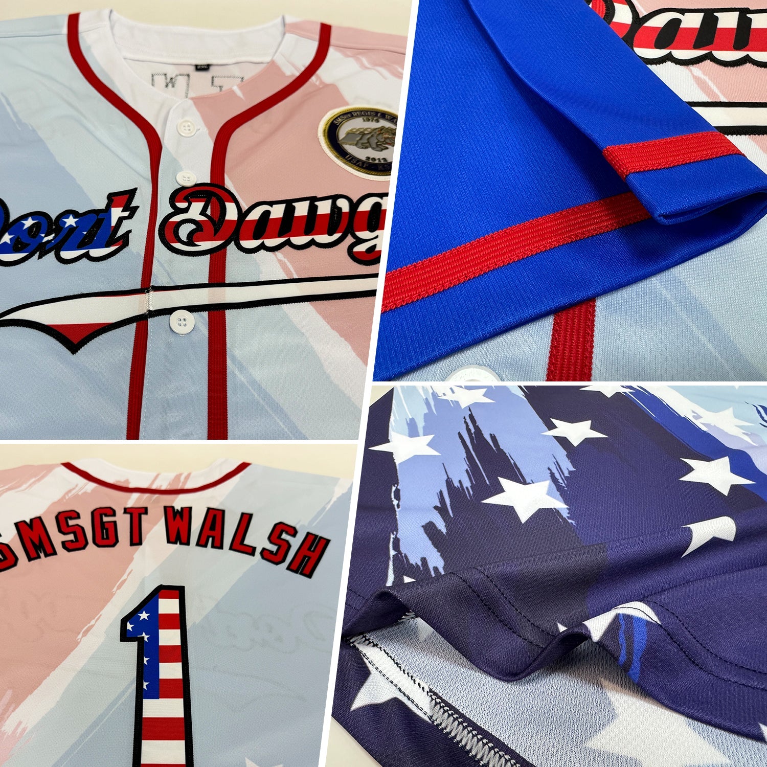 Custom White USA Flag Royal Red-Black 3D American Flag Fashion Authentic Baseball Jersey view 2