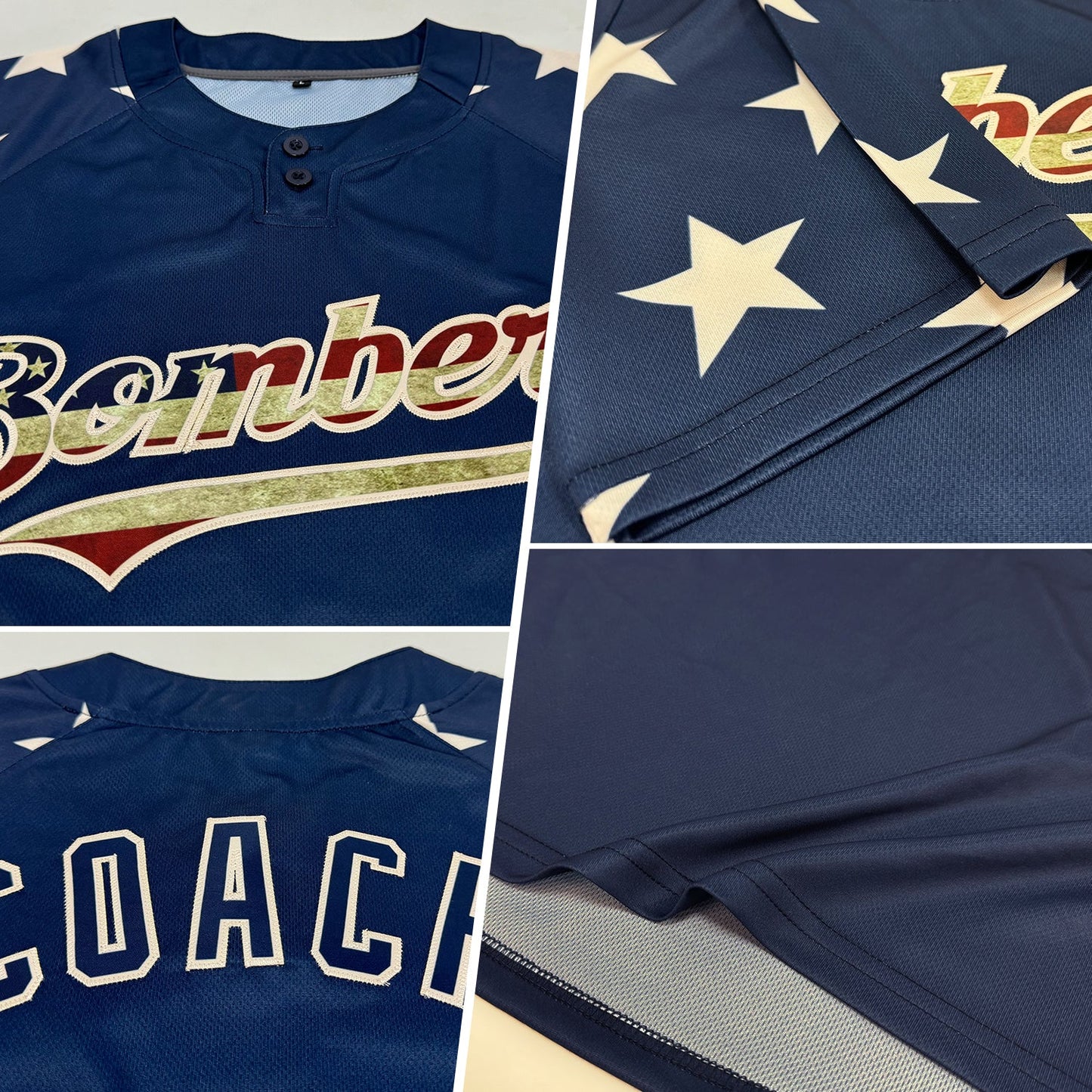 Custom Navy Vintage USA Flag-Cream 3D American Flag Fashion Two-Button Unisex Softball Jersey view 2