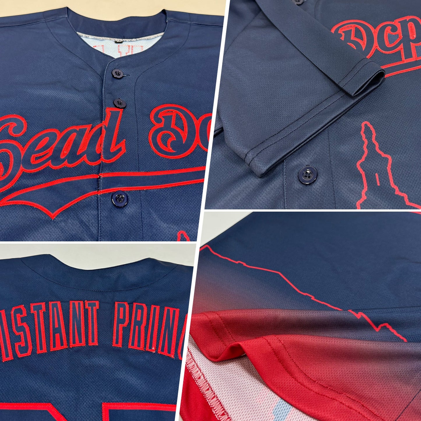 Custom Navy Red 3D Washington City Edition Fade Fashion Authentic Baseball Jersey view 2