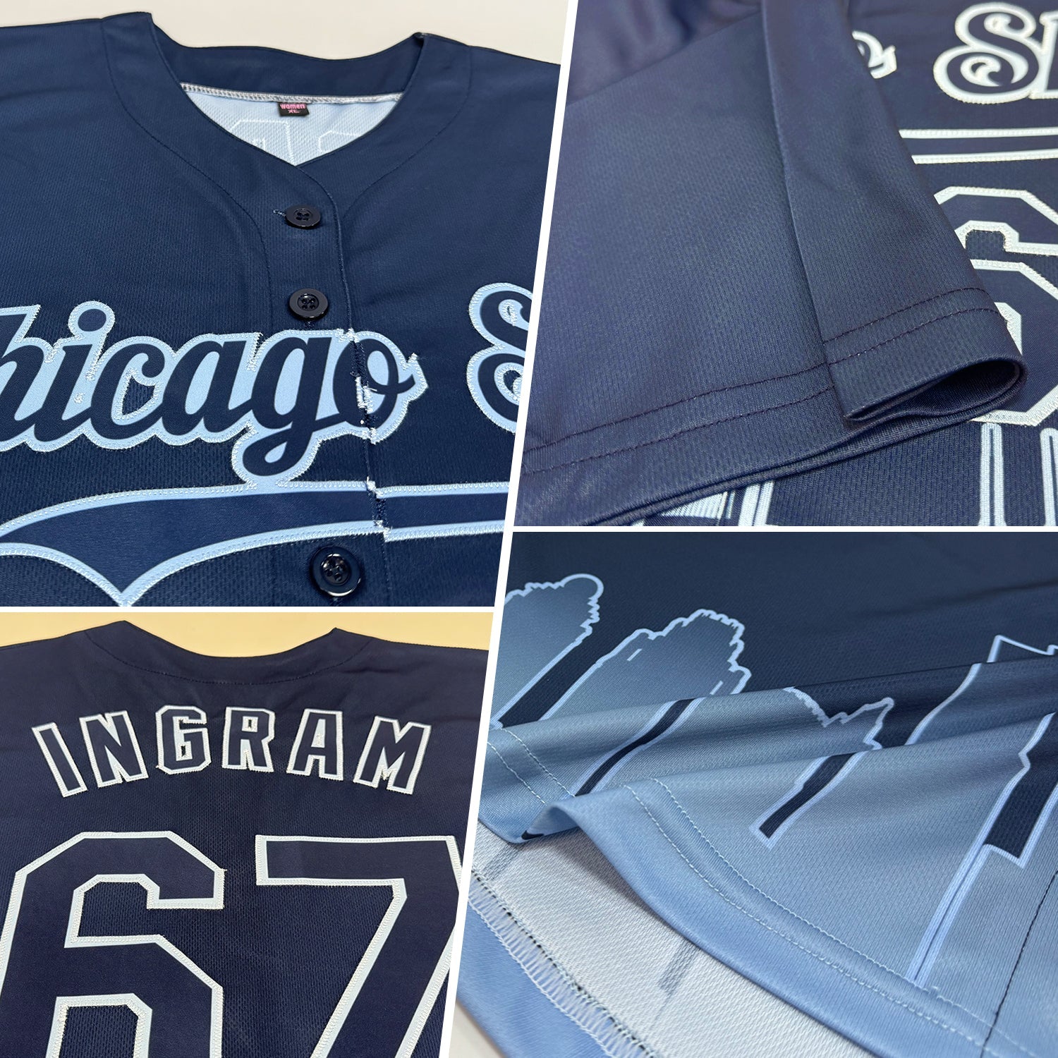 Custom Navy Light Blue 3D Chicago City Edition Fade Fashion Authentic Baseball Jersey view 2