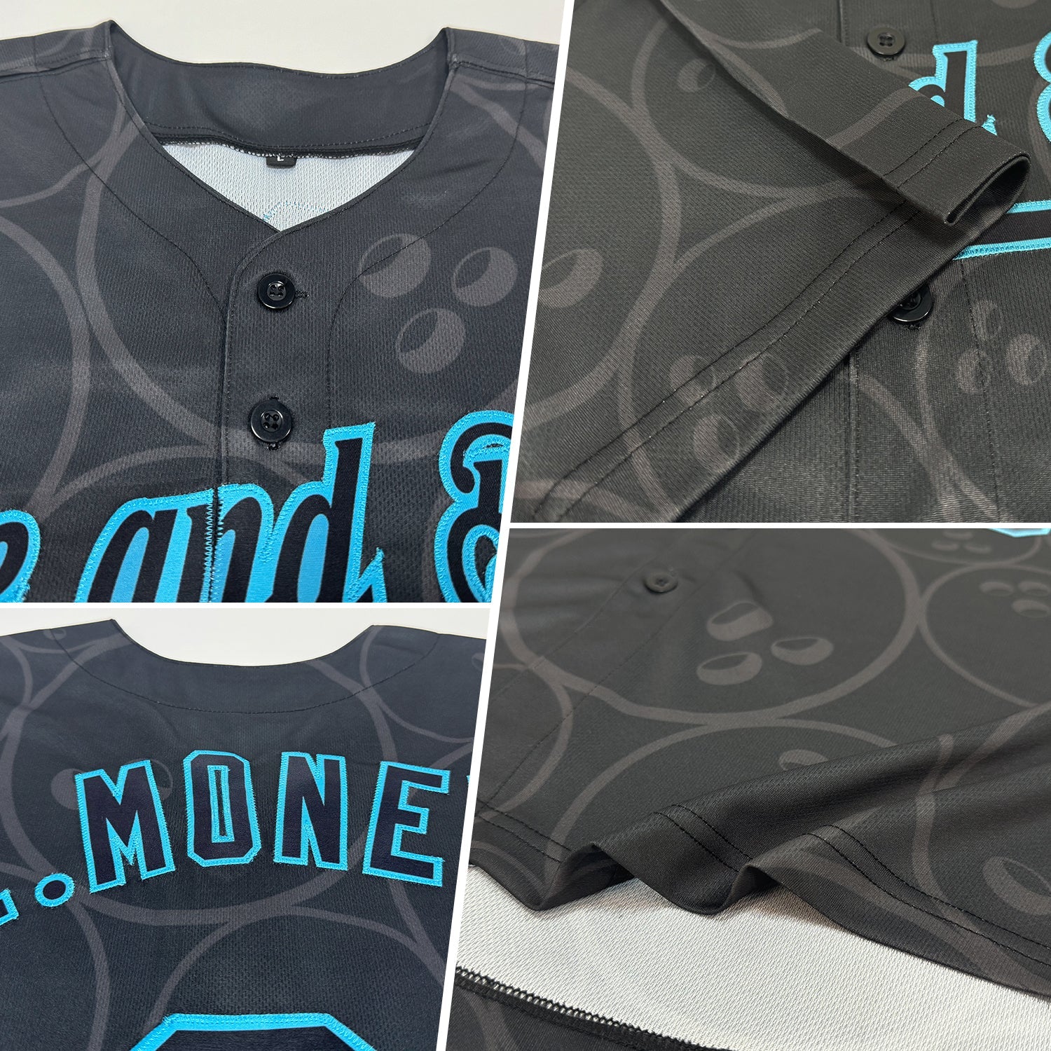 Custom Black Lakes Blue 3D Pattern Design Bowling Ball Authentic Baseball Jersey view 2
