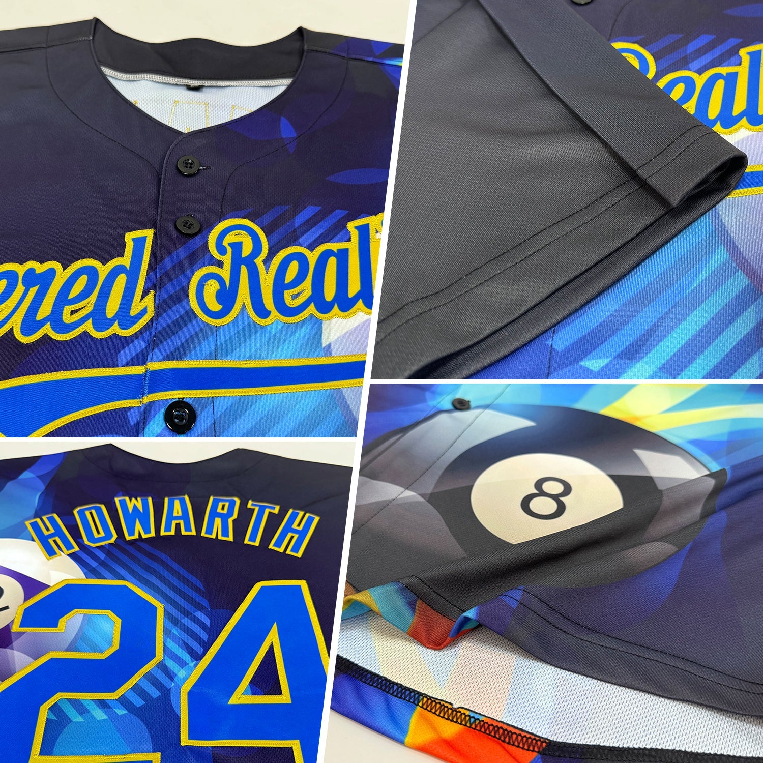 Custom Black Royal-Old Gold 3D Pattern Design Billiards Authentic Baseball Jersey view 2