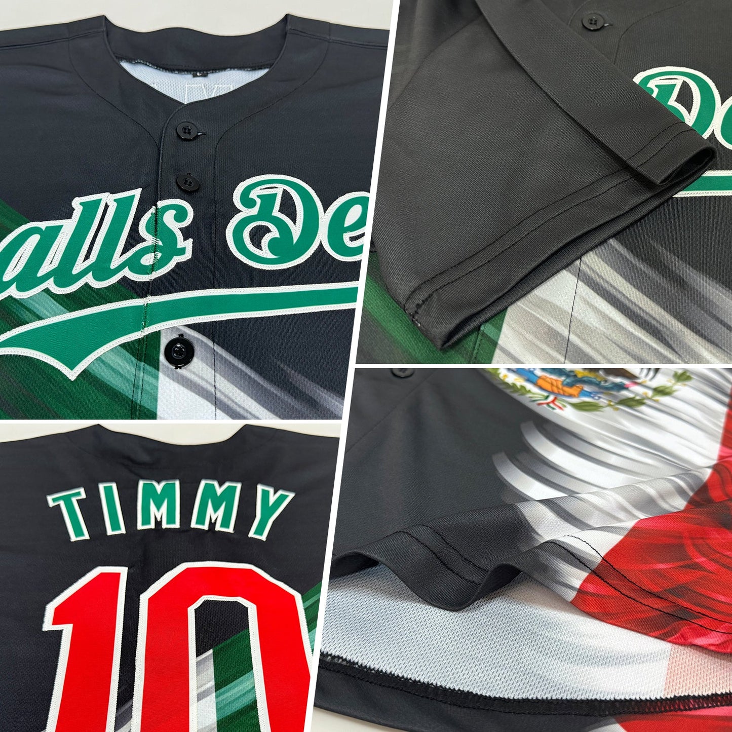 Custom Black Red-Kelly Green 3D The Abstract Wing With Mexican Flag Authentic Baseball Jersey view 2